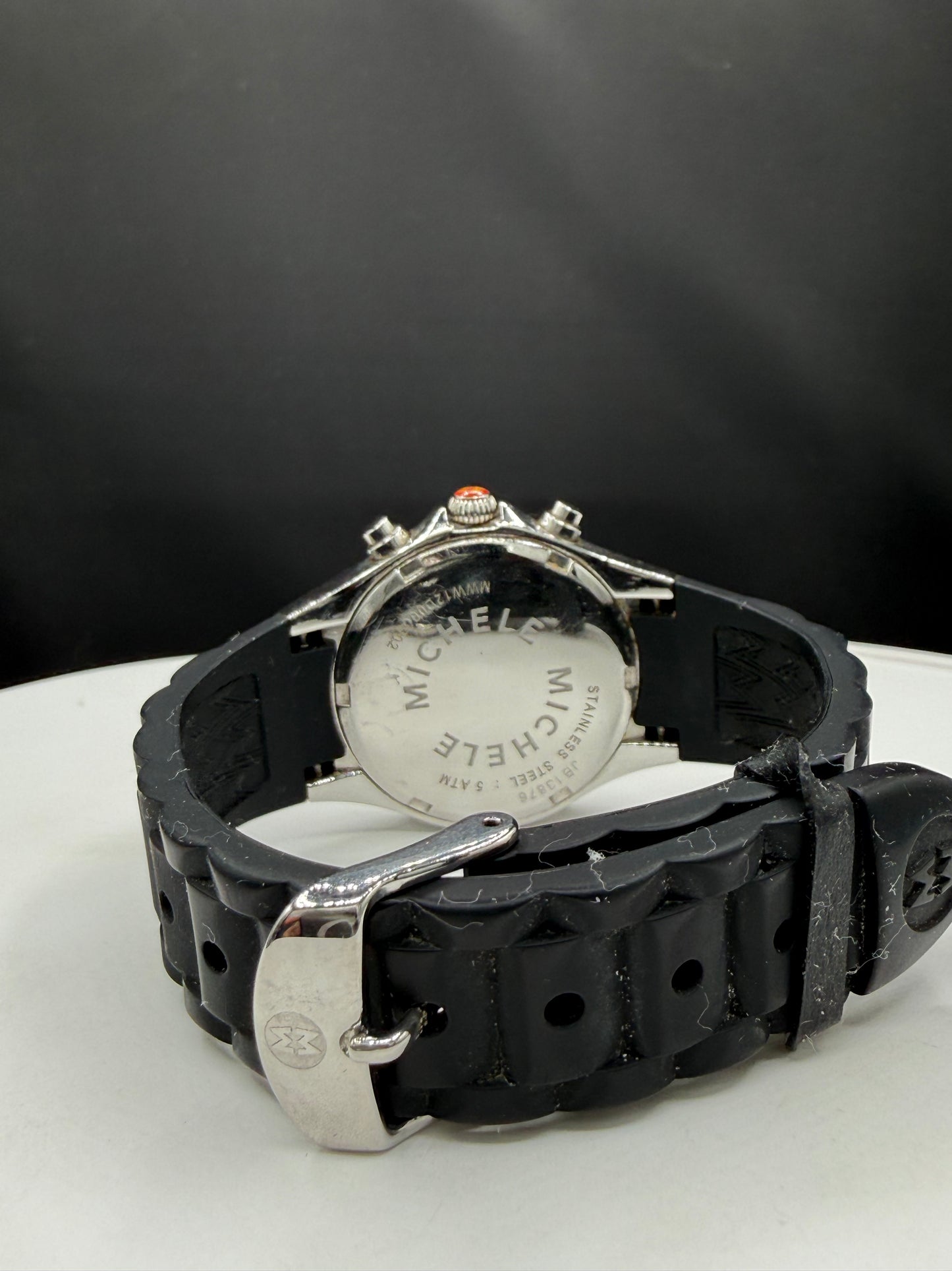 Michele Tahitian Chronograph White Dial Black Silicone Strap Watch | 35 MM | Ref MWW12D000002