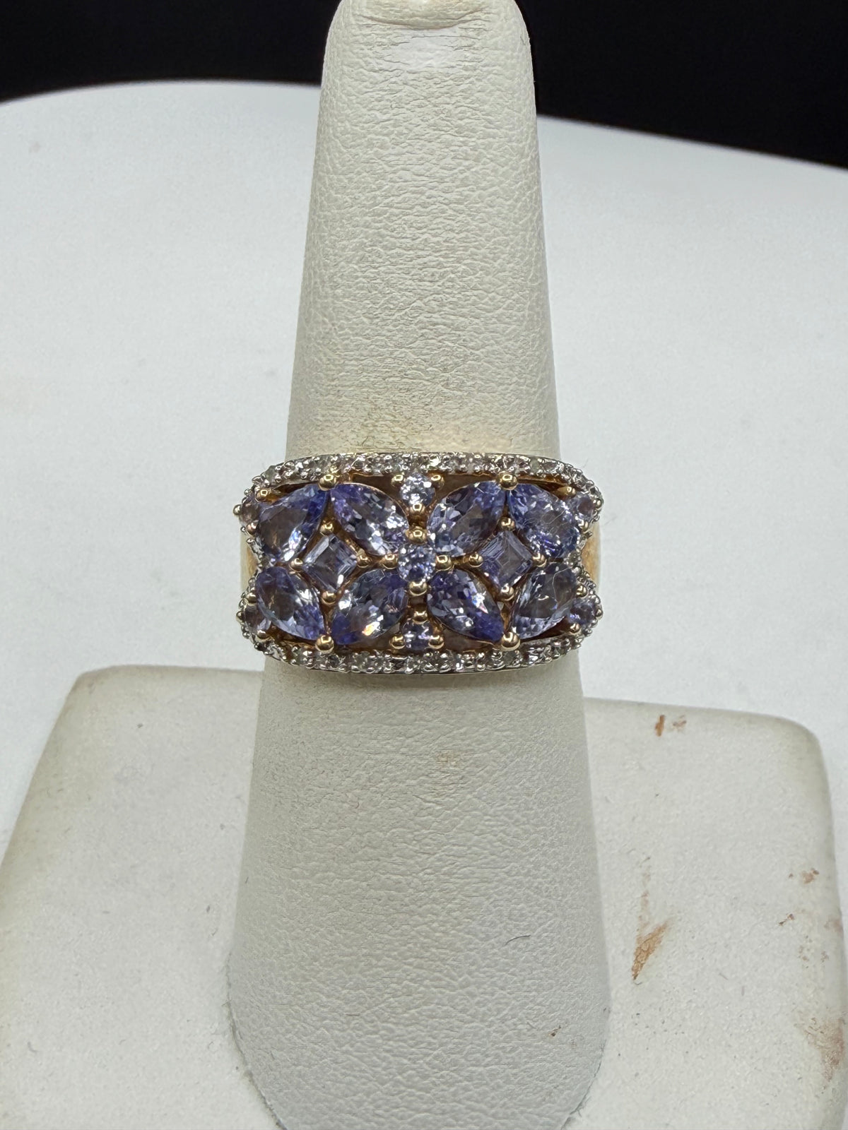 2.05 Carat Natural Tanzanite & Diamond 10k Yellow Gold Statement Ring | Size 7