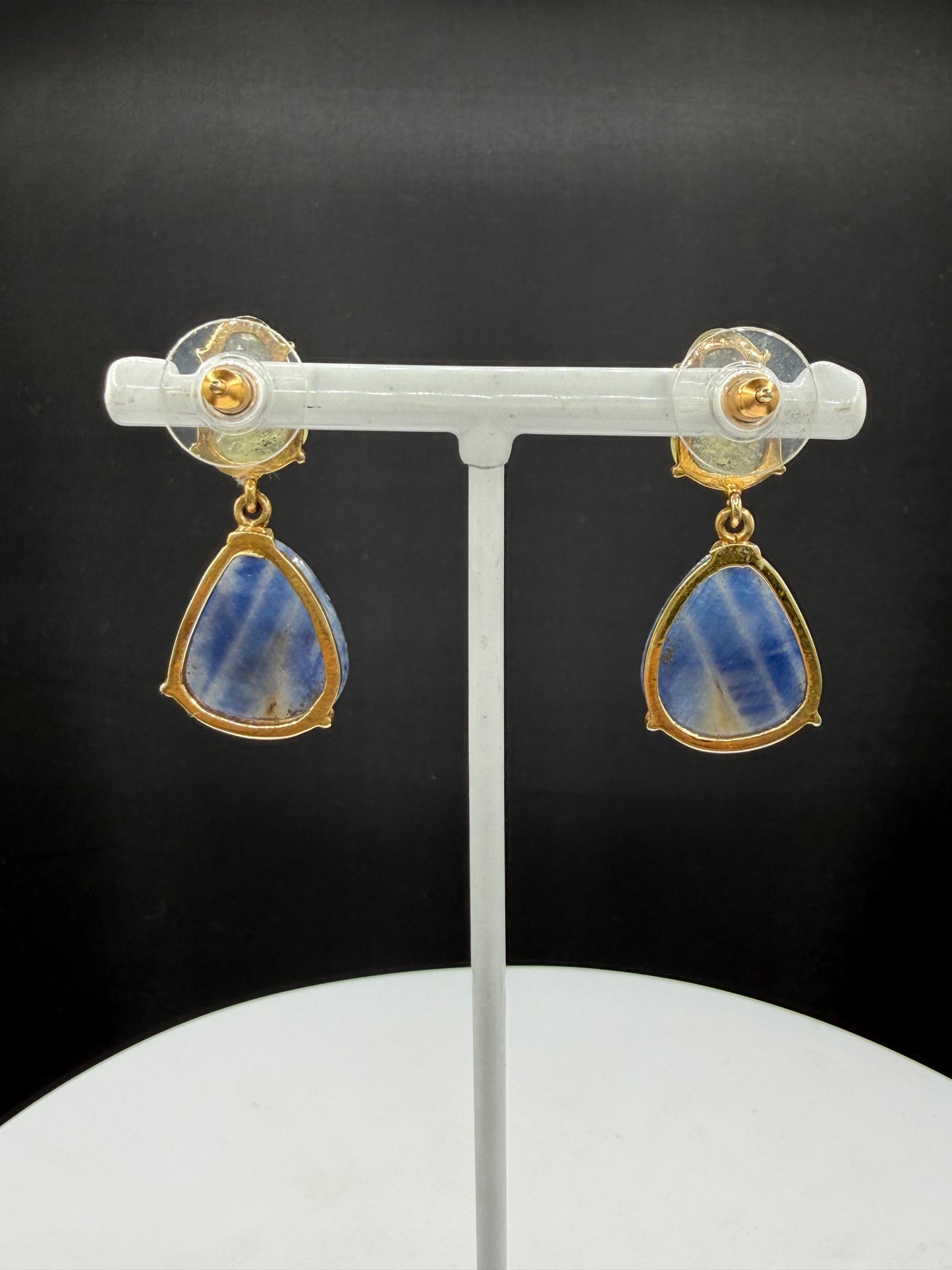 22.93 CT Natural Blue & Yellow Sapphire Vermeil Sterling Silver Dangle Earrings