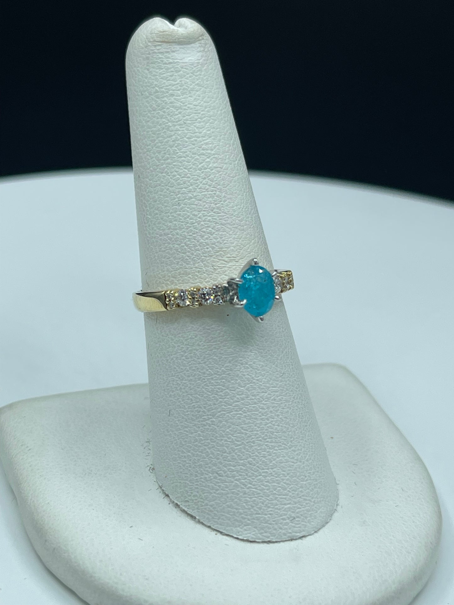 GIA Certified Natural Brazilian Paraiba Tourmaline & Diamond 14k Yellow Gold Ring (Size 7) | Vintage Ring