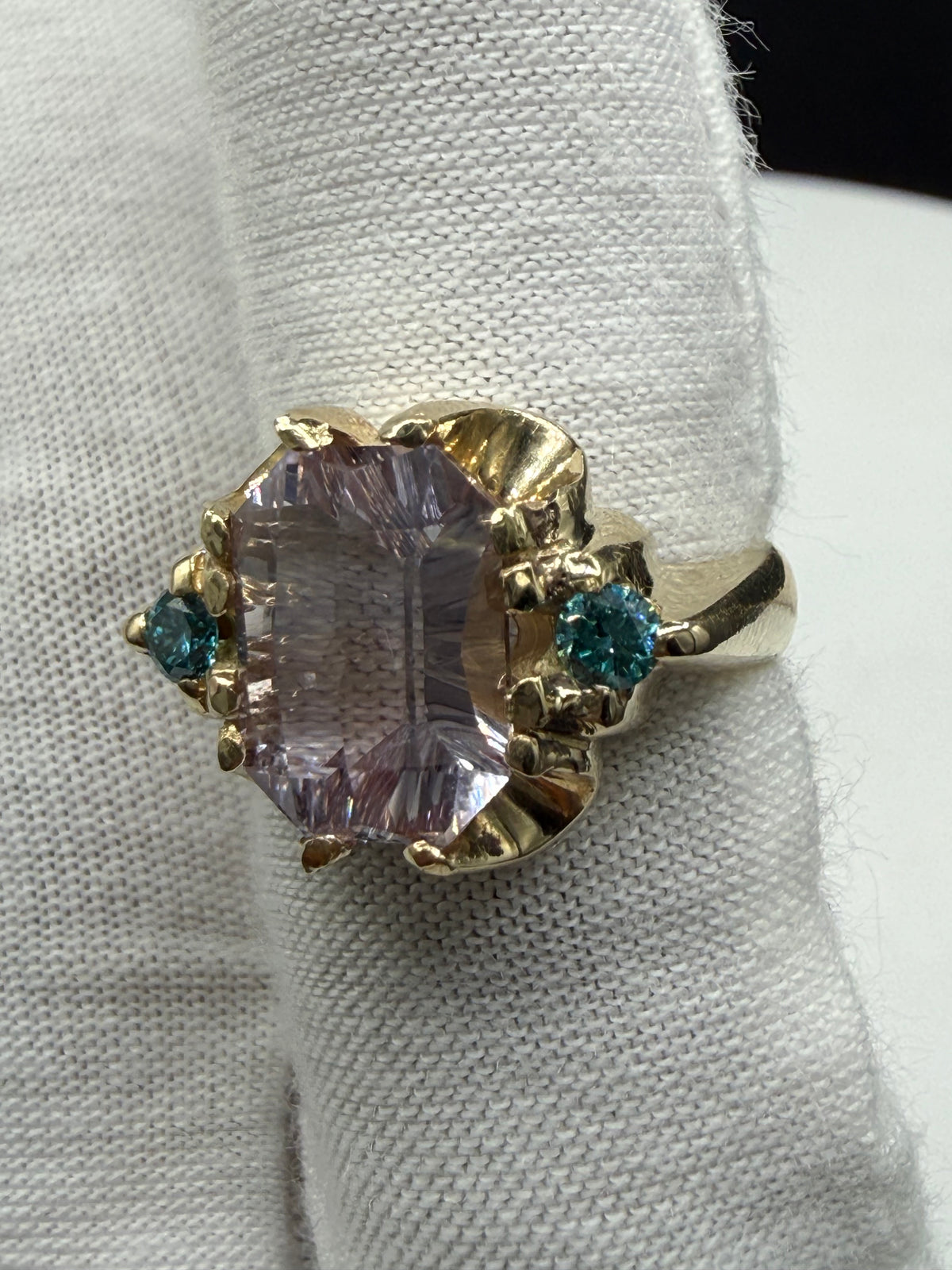GIA Certified 5.75 Ct Natural Unheated Sri Lanka Pink Sapphire Master Concave Cut & Blue Diamond Statement Ring in 14K Gold | Size 6.25