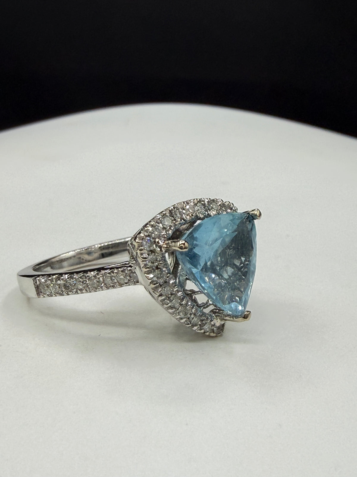 4.70 Carat Natural Aquamarine Trillion Cut & Diamond Halo 14K White Gold Ring | Size 7