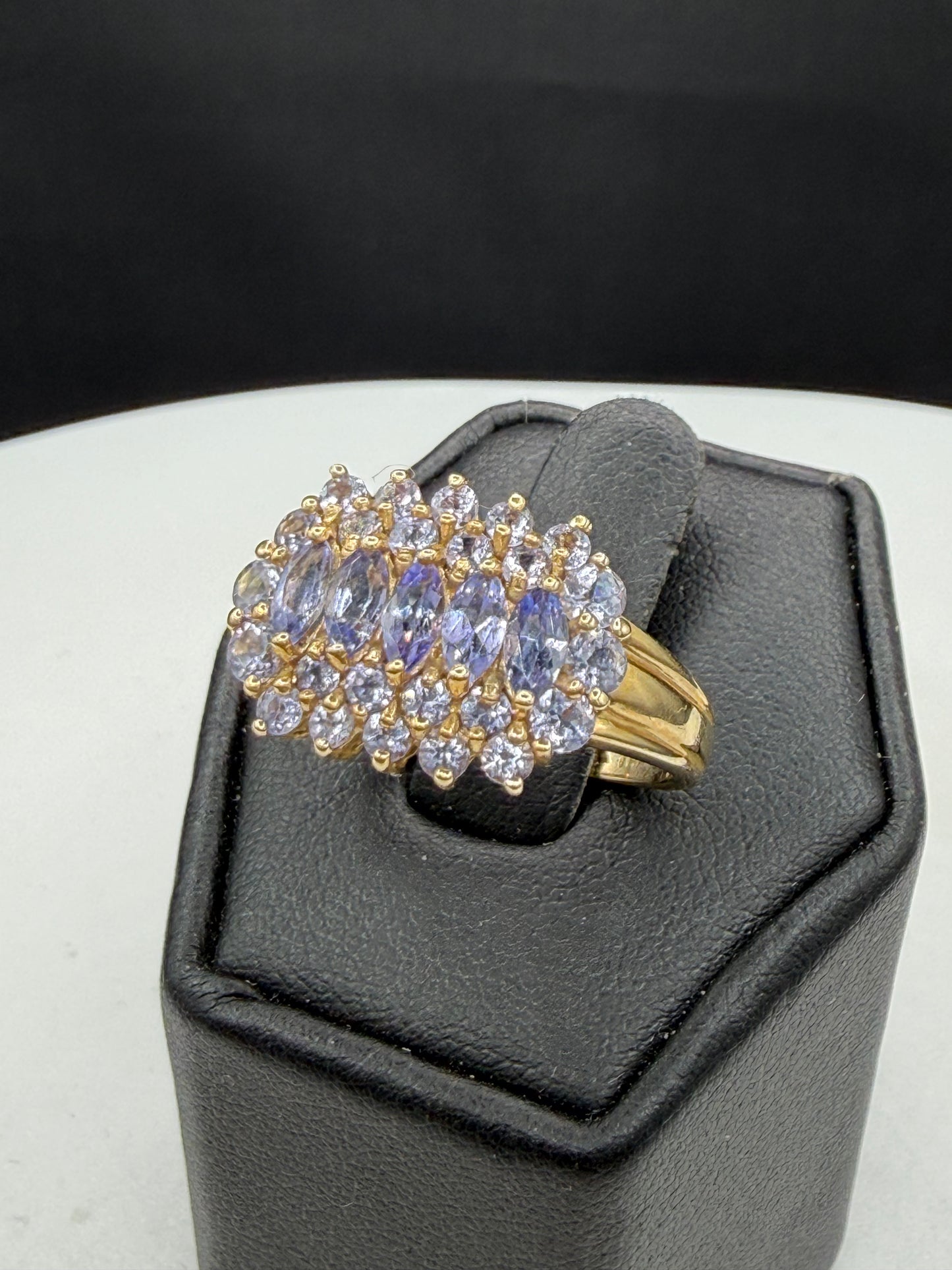1.68 Carat Natural Tanzanite Cluster Cocktail 14k Yellow Gold Ring | Size 10