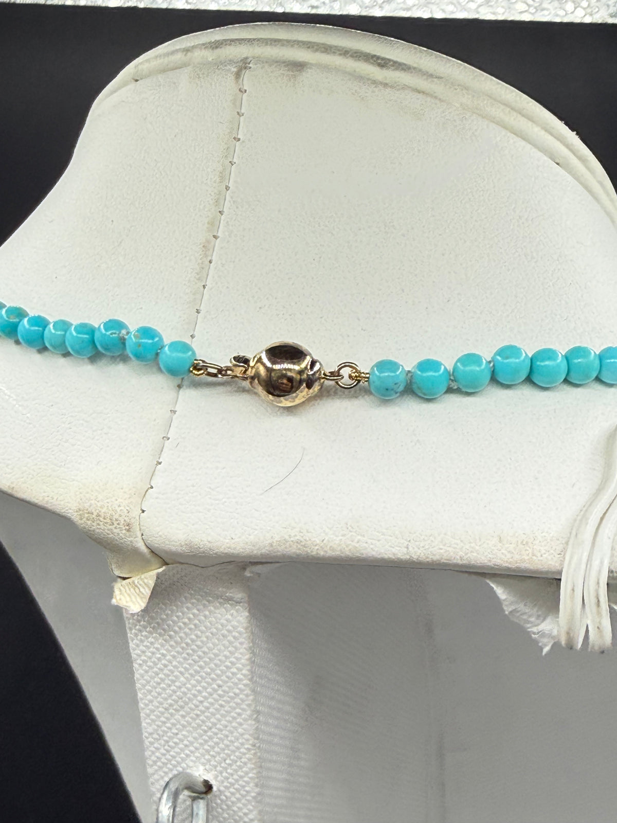 Natural Sleeping Beauty Turquoise Sterling Silver Ball Clasp Beaded Necklace | 19 Inches
