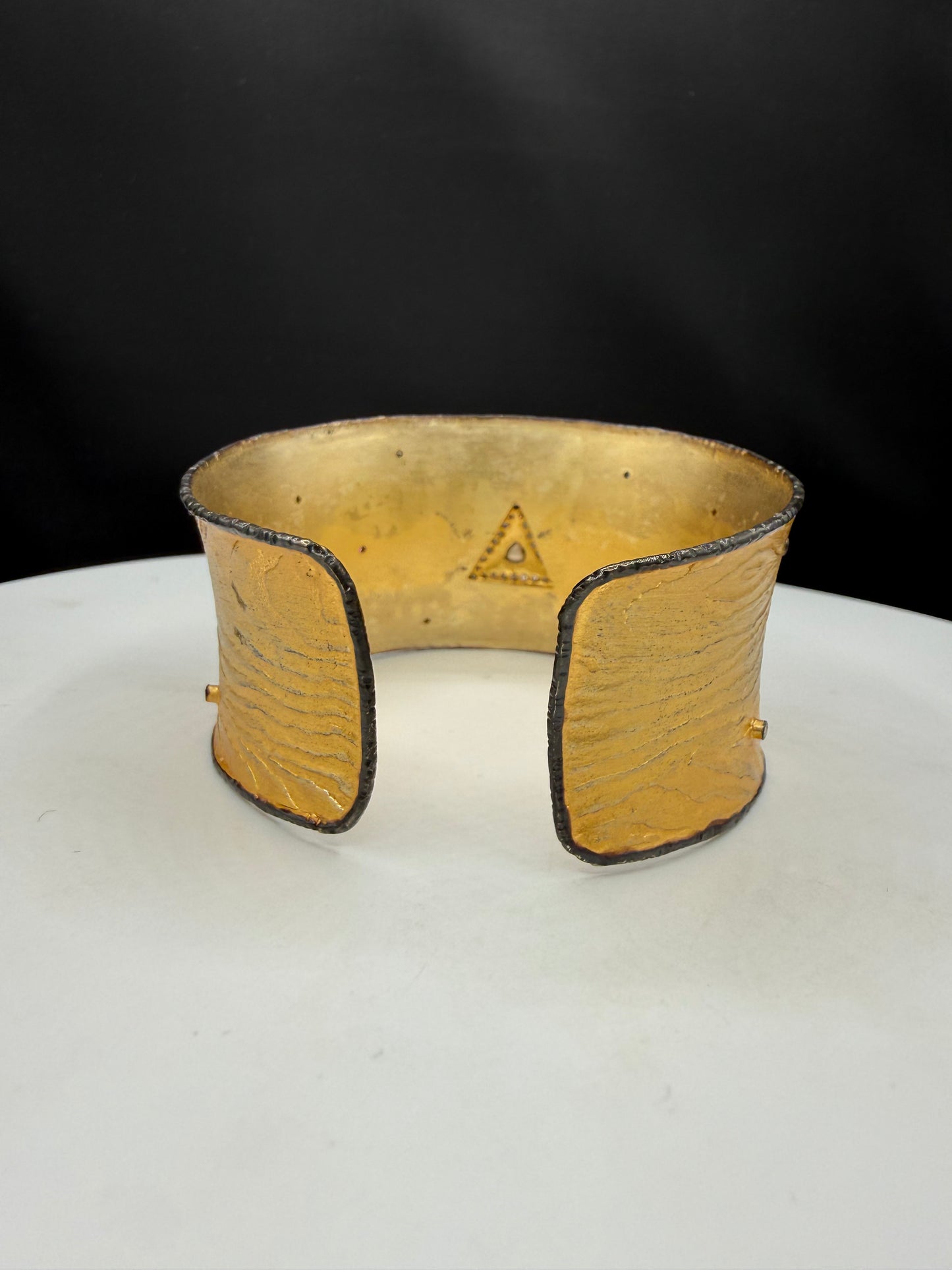 Handmade 925 Sterling Silver Vermeil Diamond Wide Cuff Bracelet