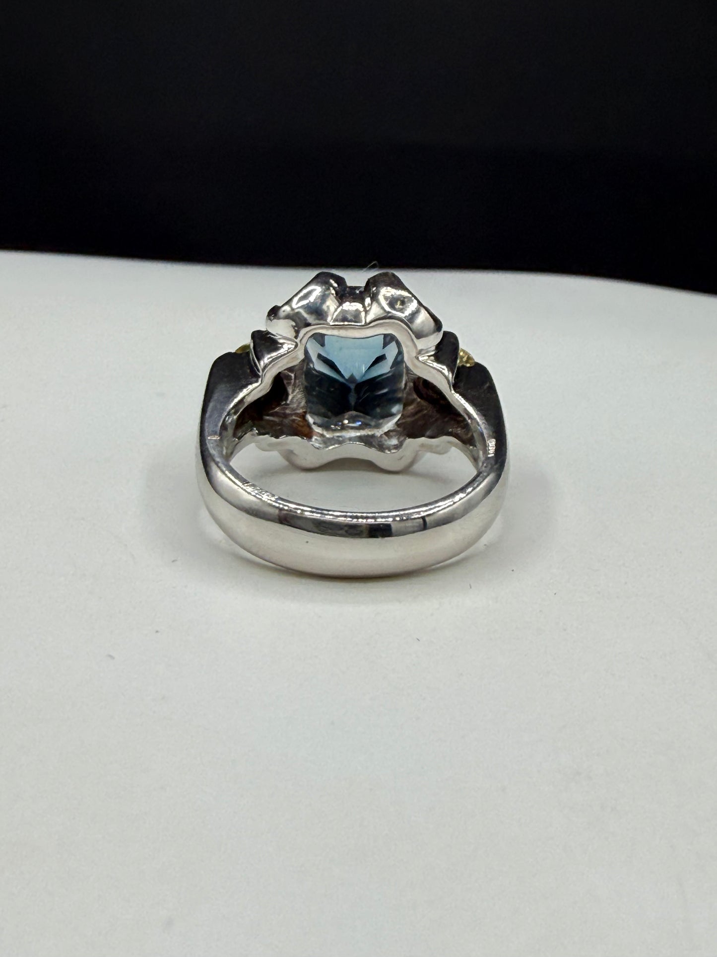 GIA Certified 7.16 Carat Indicolite Blue Tourmaline & Yellow Diamond 14K White Gold Ring | 6.25