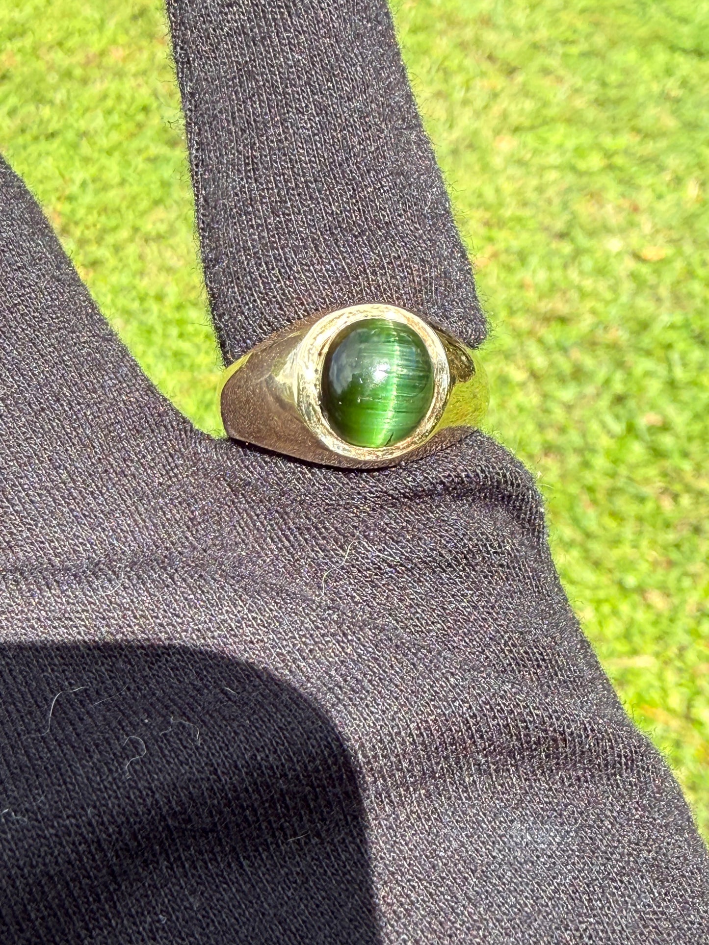 Natural Cat's Eye Green Tourmaline 14K Yellow Gold Ring | Size 9.75 | 5.75 CTW | 10.46 Grams