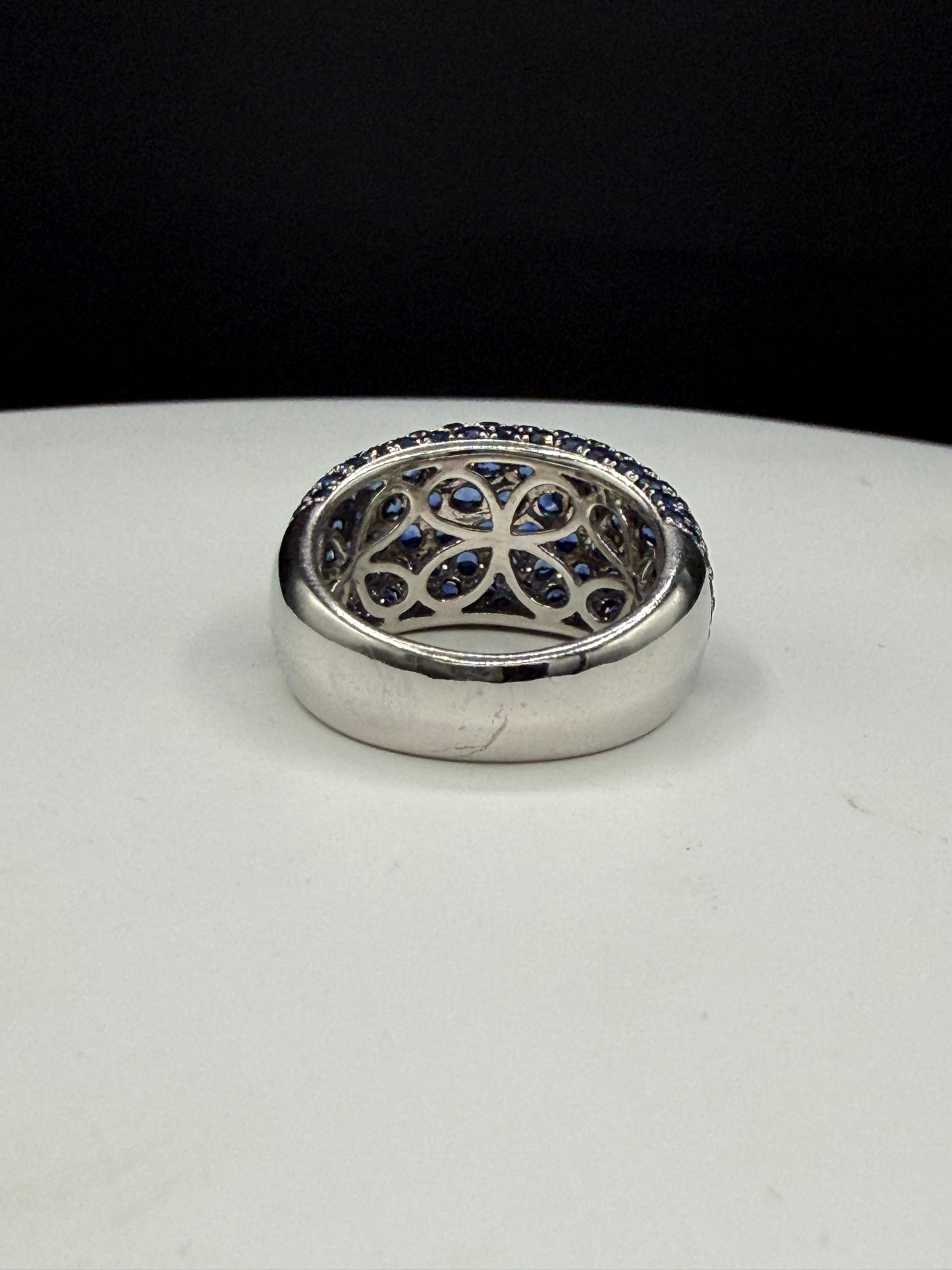 11.55 Carat Natural Blue Sapphire Cluster 18k White Gold Ring | Pavé Dome | Vintage Style Cocktail Ring | Size 7
