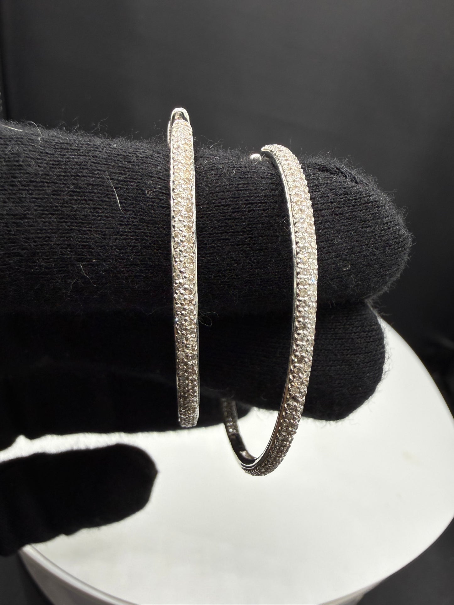 2.15 CTW Natural Diamond Inside Out Hoop 14K White Gold Earrings | 1.76”
