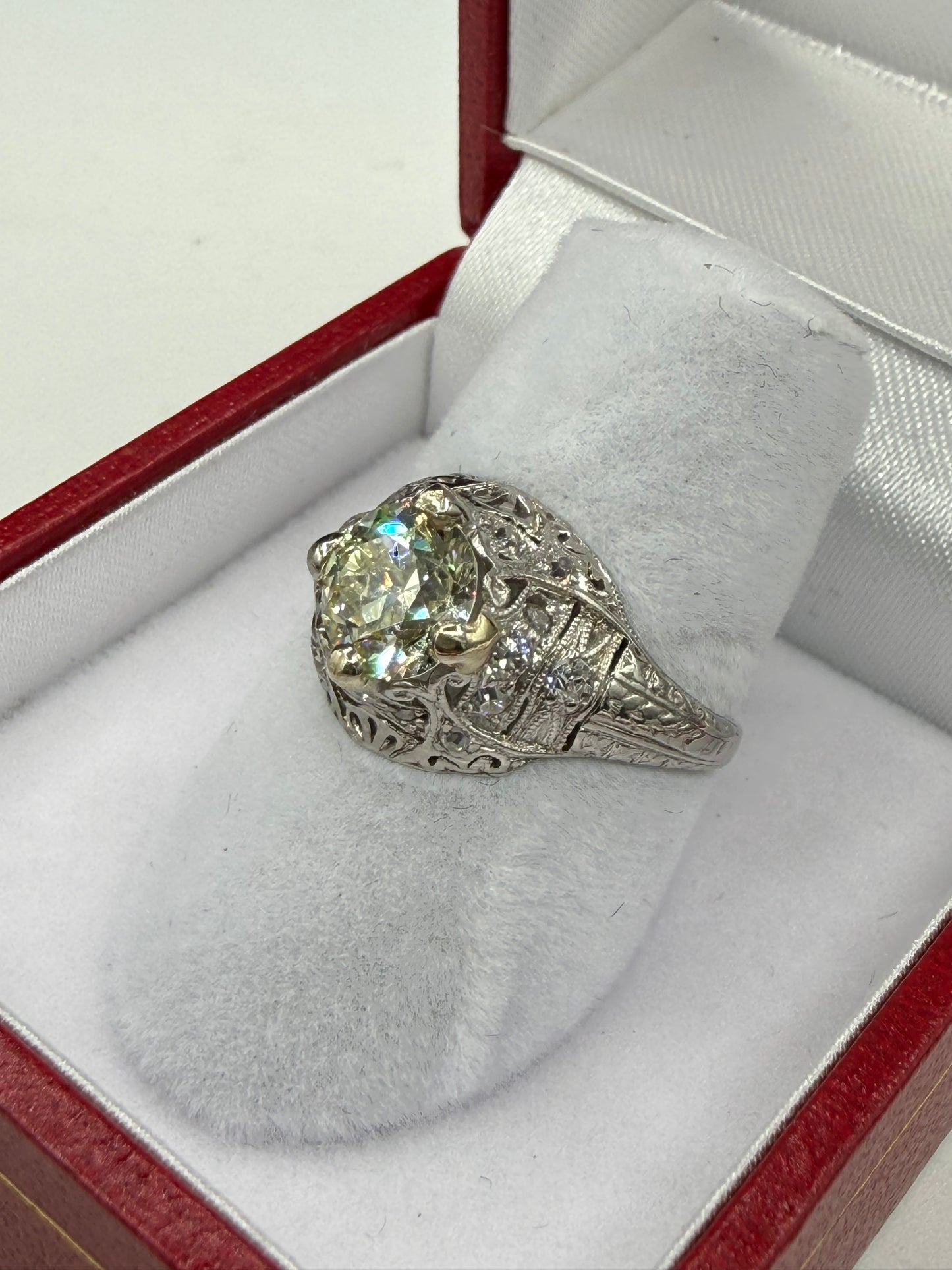 Authentic 1924 Art Deco 2.00ctw Old European Cut VVS Diamond Platinum Engagement Ring | Size 6.5