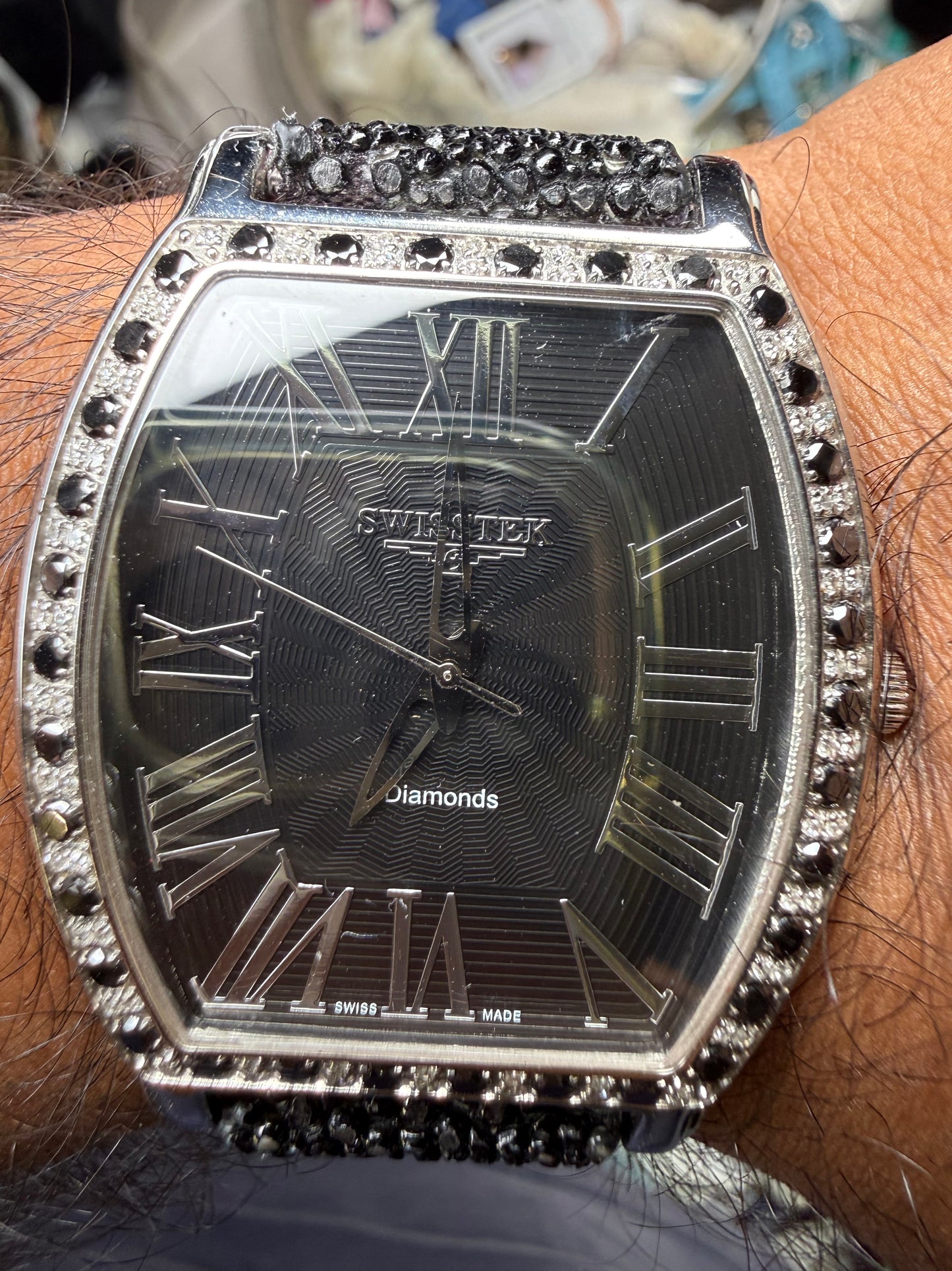 Swisstek Slimtek Natural Black & White Diamond Stingray Leather Band Watch | 38 MM | Quartz | Limited Edition