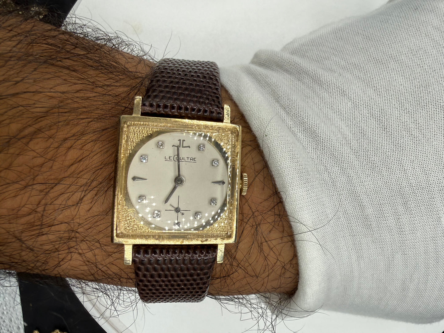 Vintage LeCoultre 14k Yellow Gold Diamond Dial Watch 26x35mm Manual Wind K&L Case | 1950s Cal 480 Dress Watch