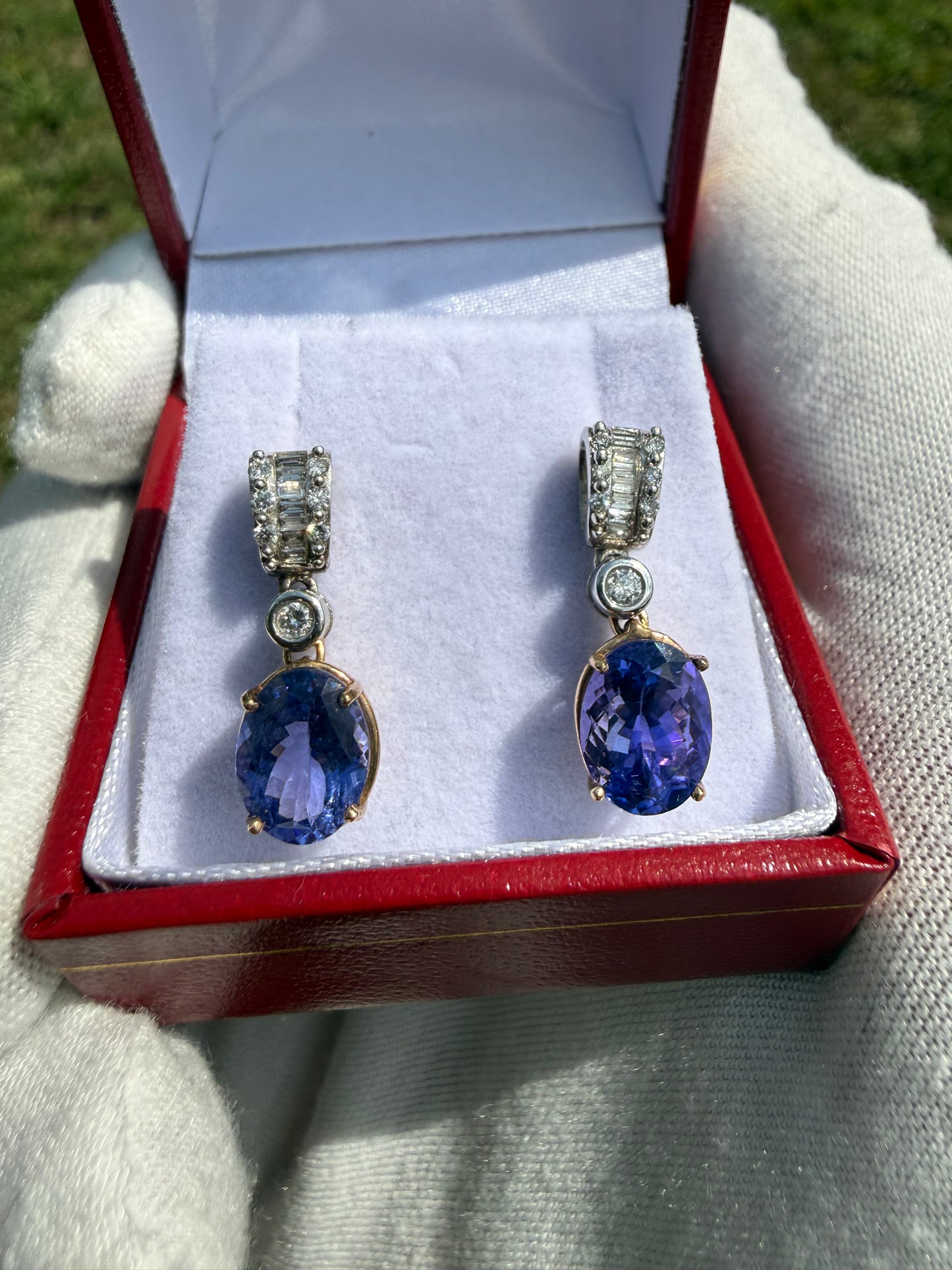 Vintage Natural Tanzanite & Diamond 14k Yellow + White Gold Dangle Earrings | 6.65 Ct Tanzanite | 0.50 Diamonds