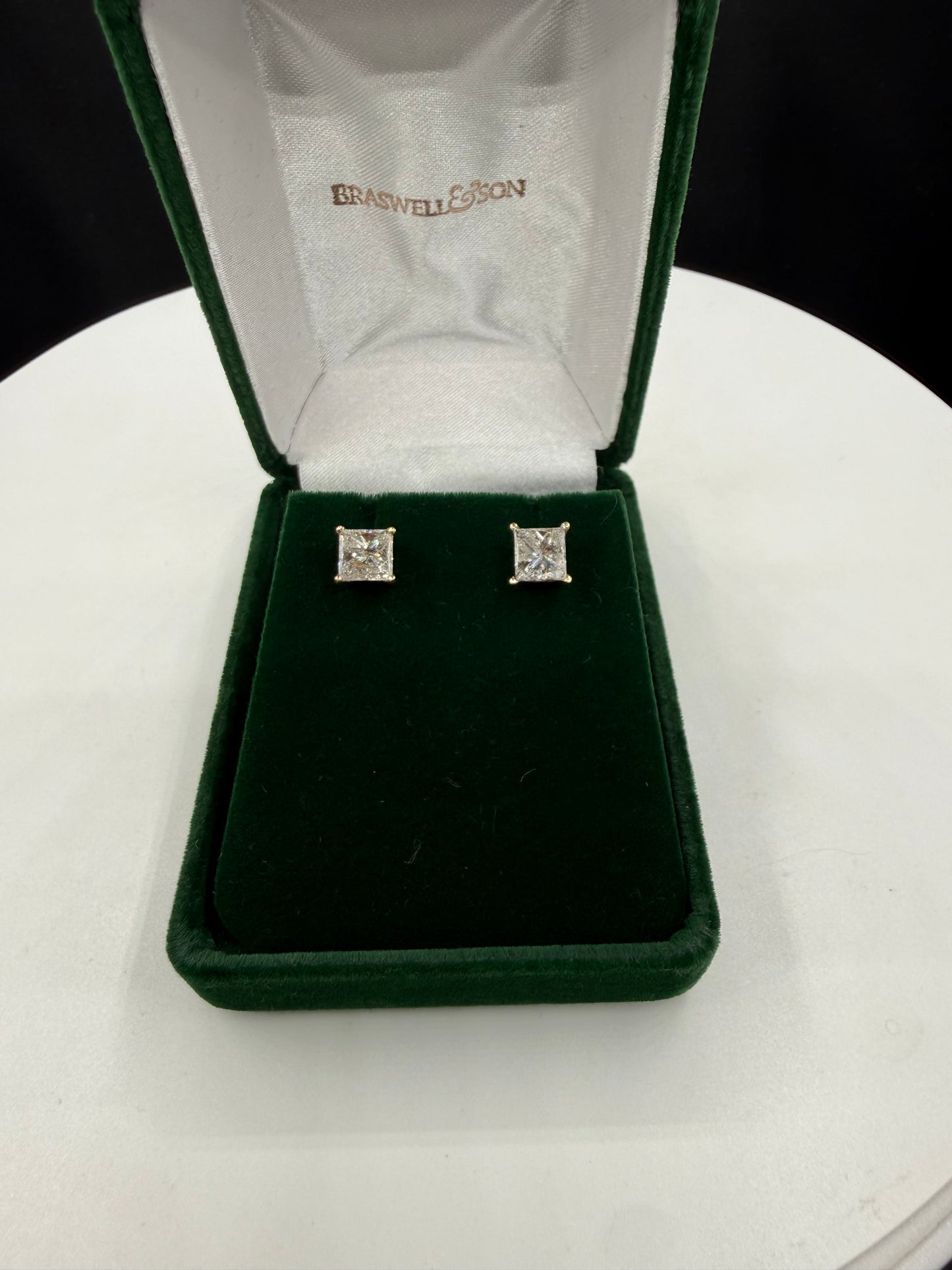 Vintage 2.50 CTW Natural Princess Cut Diamond 14k Yellow Gold Screwback Earrings