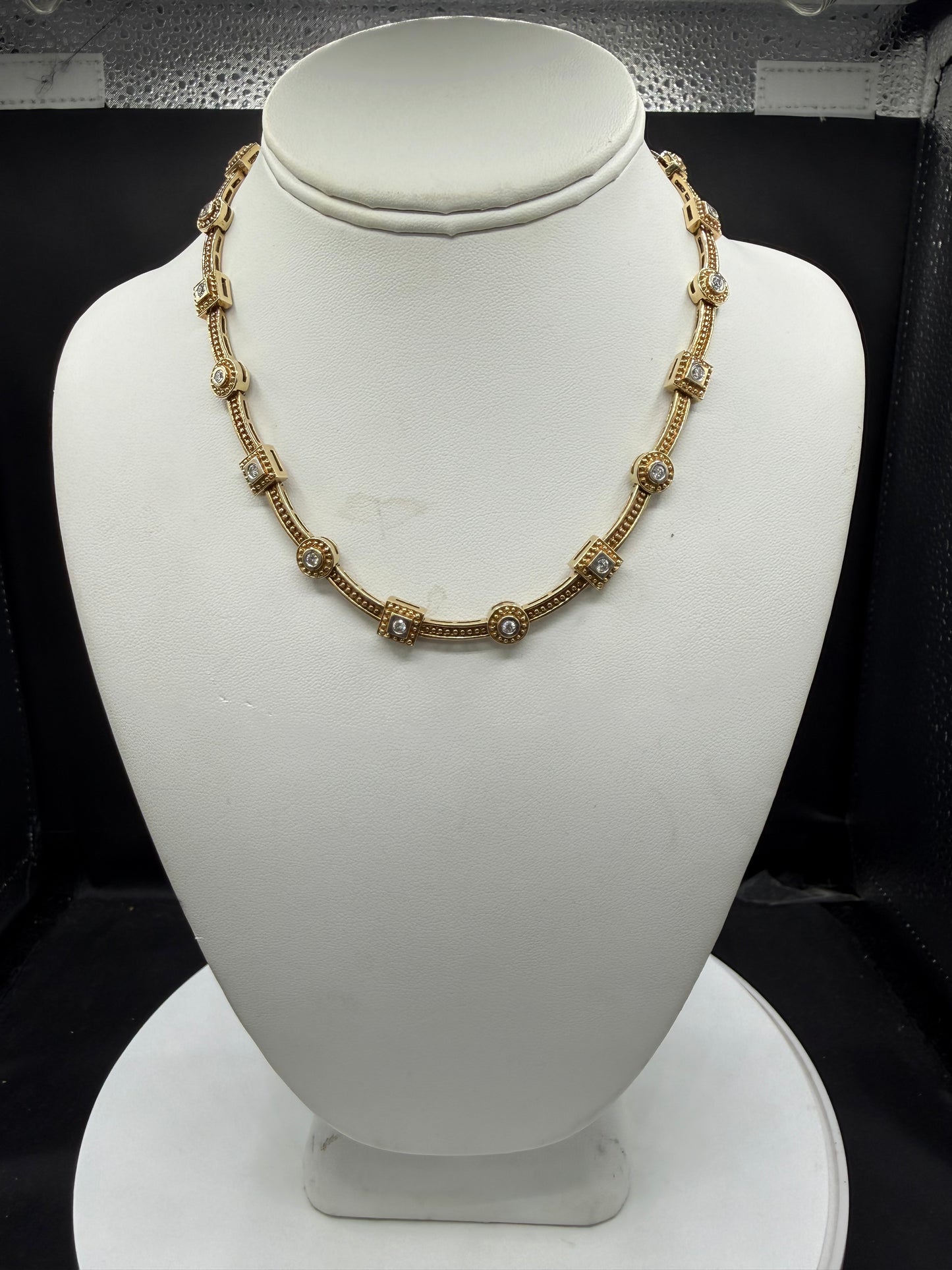 1.53 CT Natural Diamond Station Solid 14K Yellow Gold Necklace | 48.80 Grams | 16"