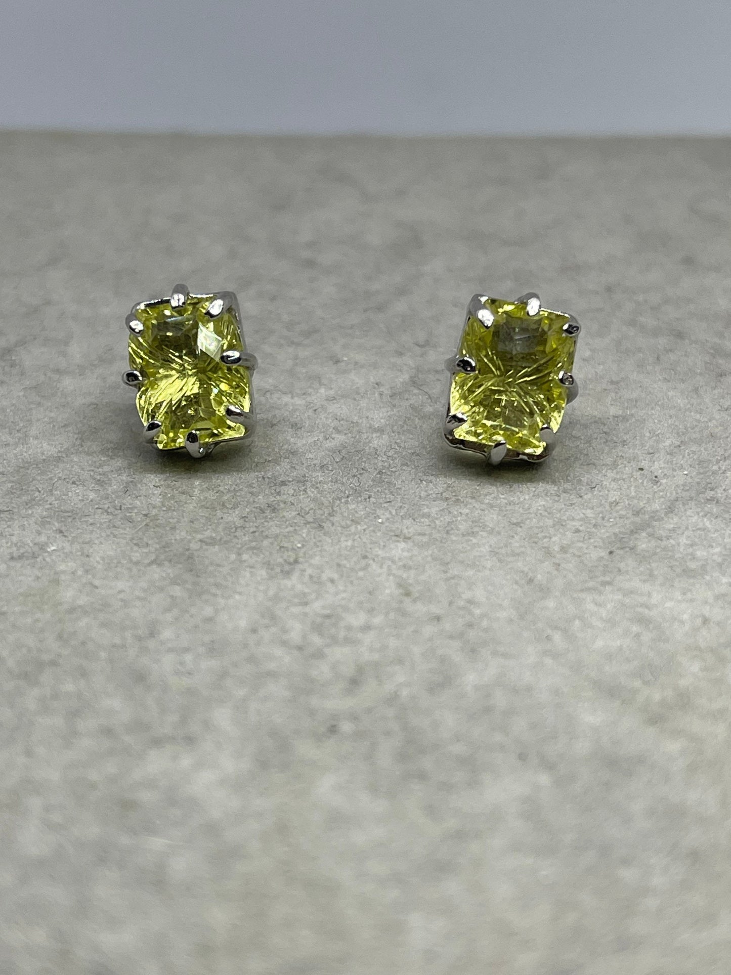 Natural Green Amethyst Sterling Silver Earrings & Pendant Set