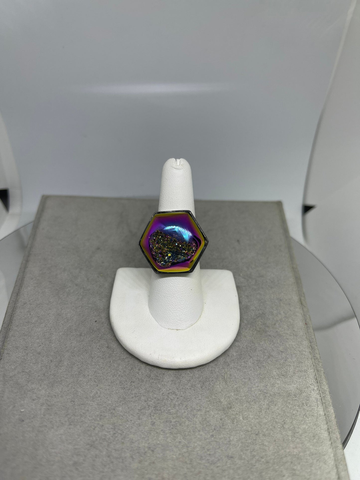 Moody Pink Druzy Quartz Sterling Silver Ring (Size 7.25)