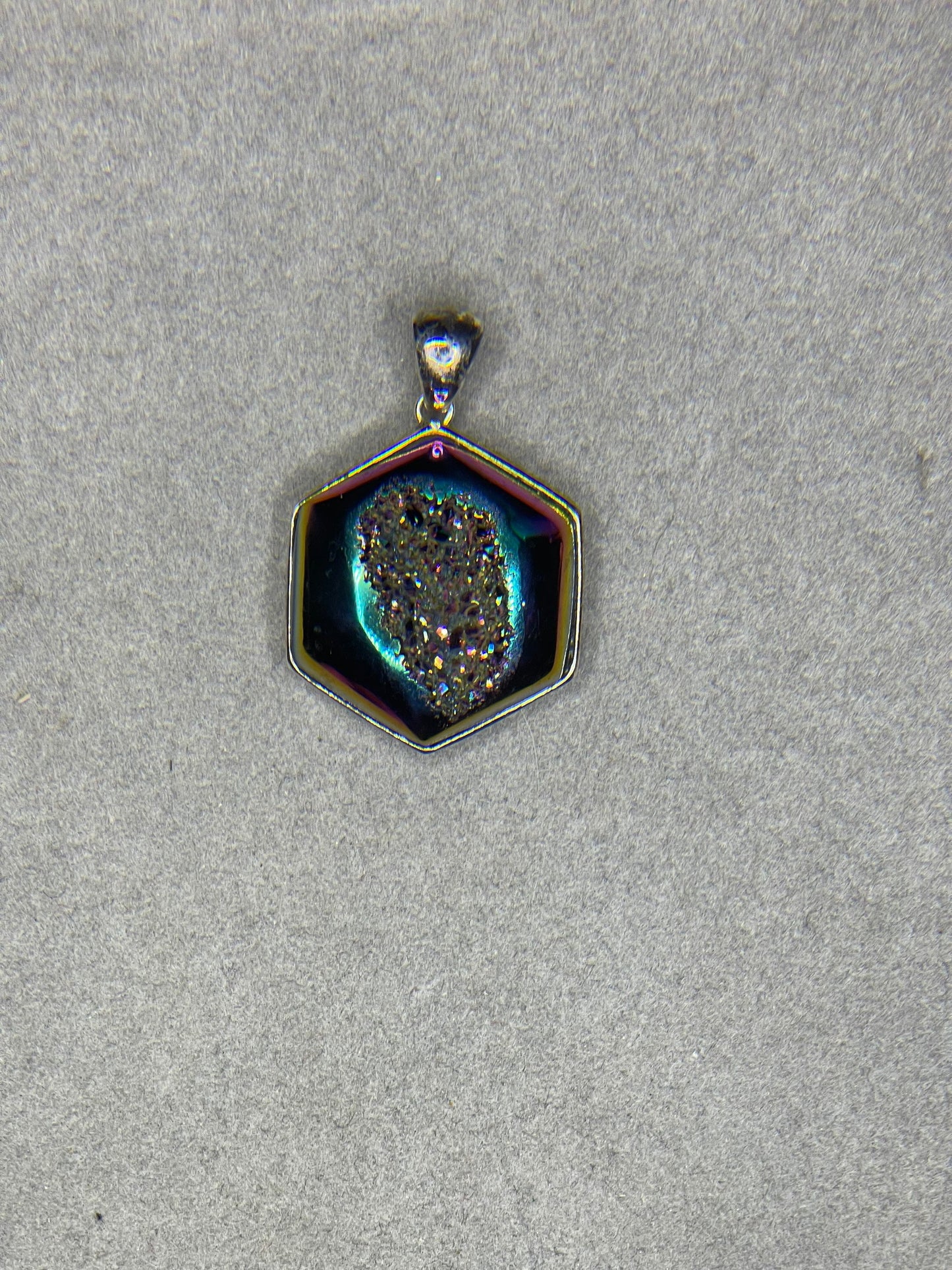 Moody Pink Druzy Quartz Hex Window Sterling Silver Pendant