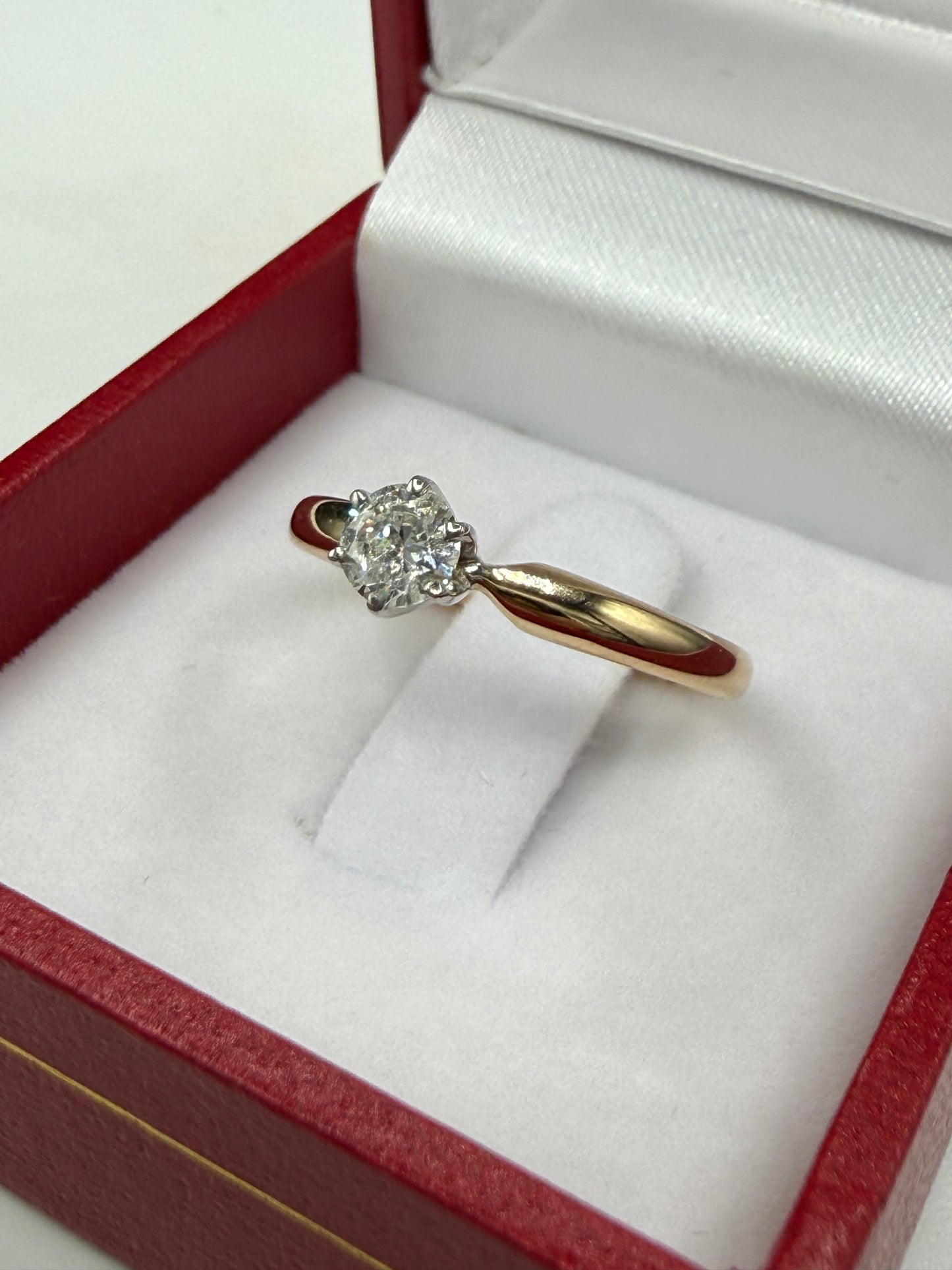 0.30ct Natural Diamond 14K Yellow & White Gold Solitaire Engagement Ring Size 7
