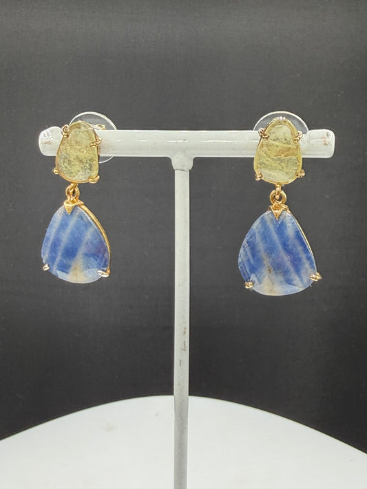 22.93 CT Natural Blue & Yellow Sapphire Vermeil Sterling Silver Dangle Earrings