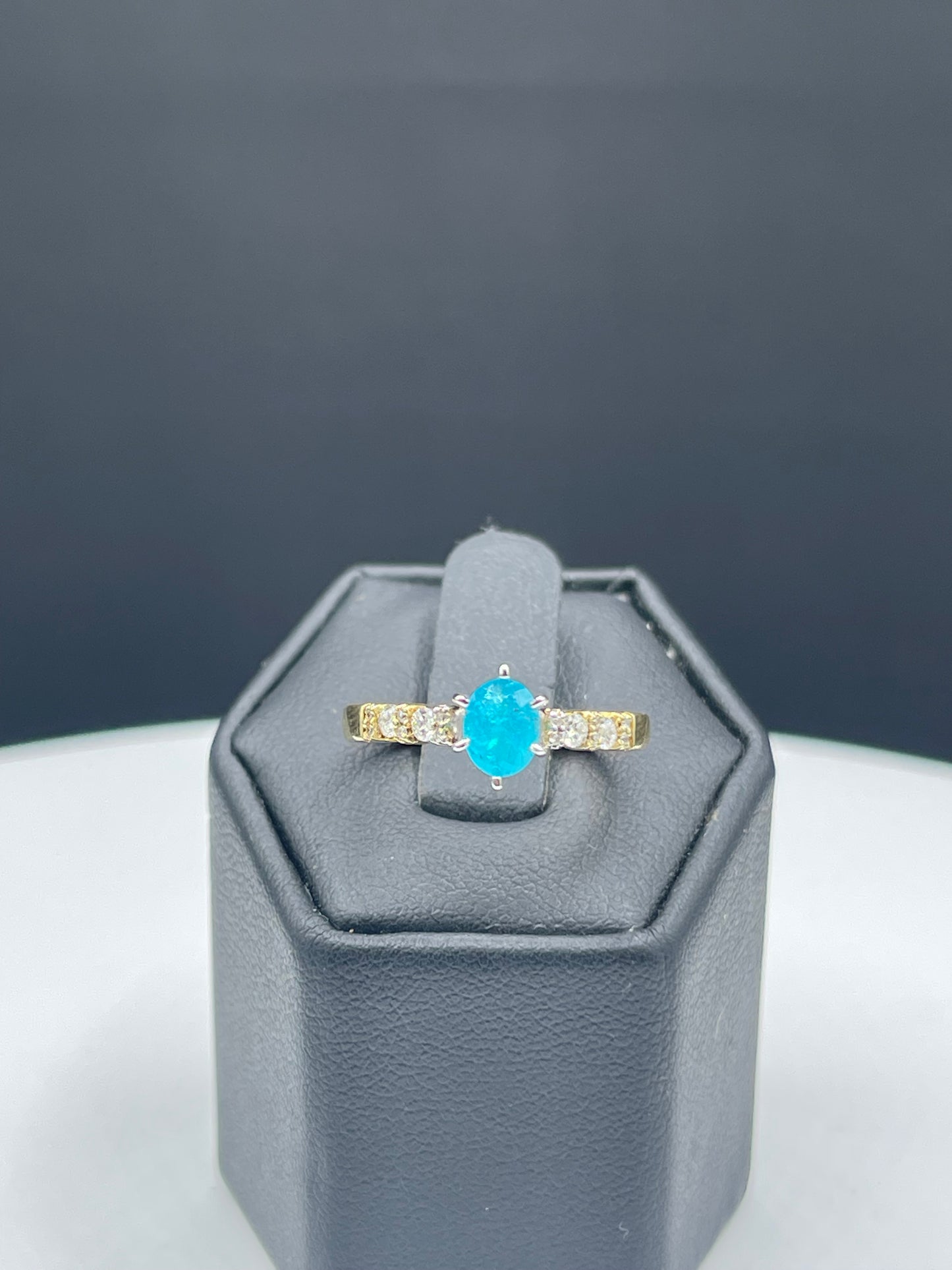 GIA Certified Natural Brazilian Paraiba Tourmaline & Diamond 14k Yellow Gold Ring (Size 7) | Vintage Ring