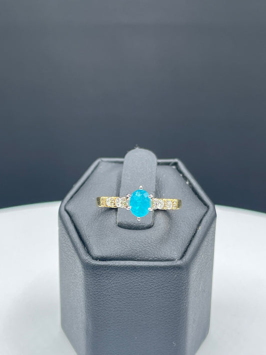 GIA Certified Natural Brazilian Paraiba Tourmaline & Diamond 14k Yellow Gold Ring (Size 7) | Vintage Ring