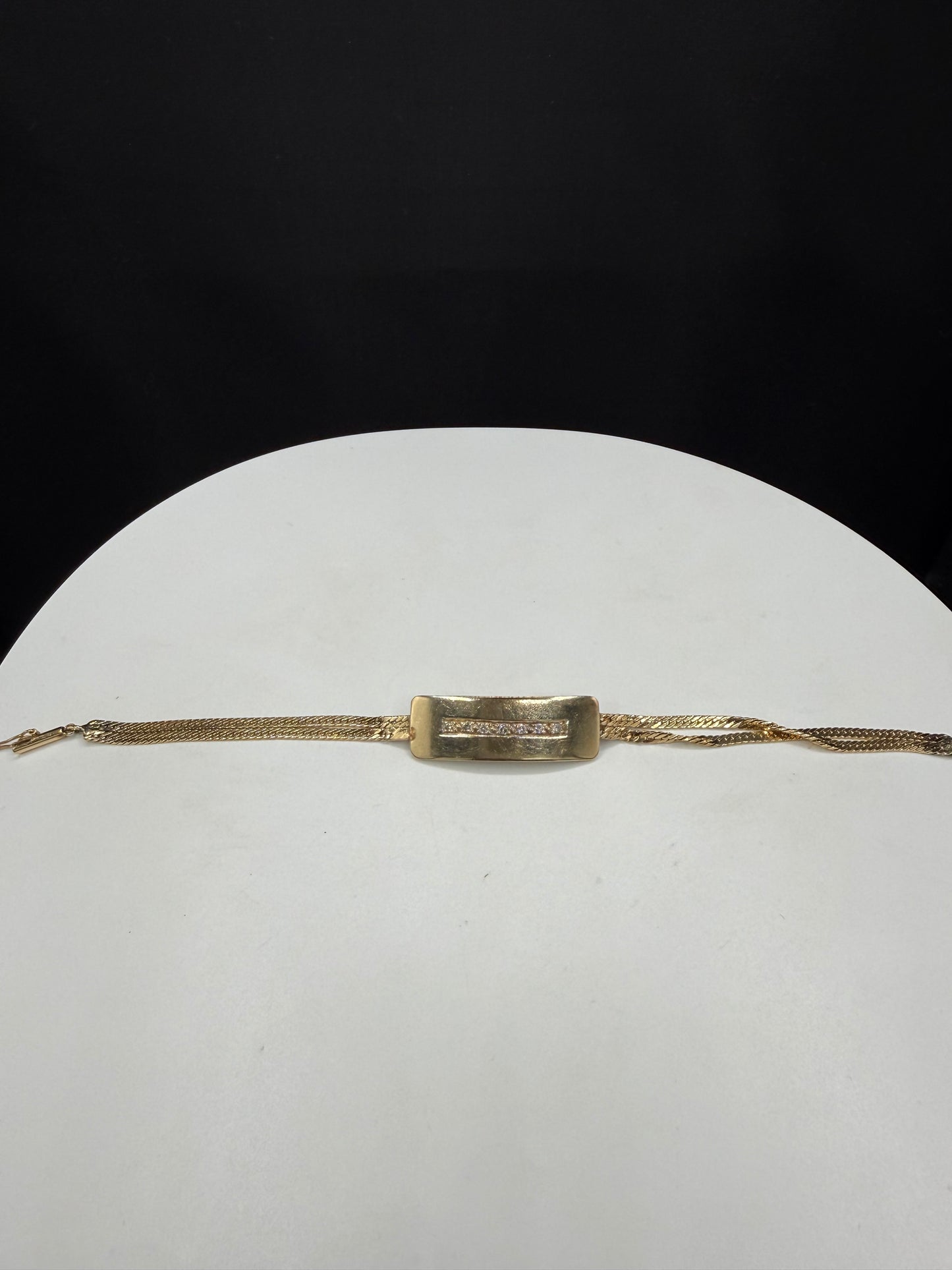 Vintage Solid 14k Yellow Gold Diamond ID Bar Bracelet | 7.25 Inches | 8.4 Grams