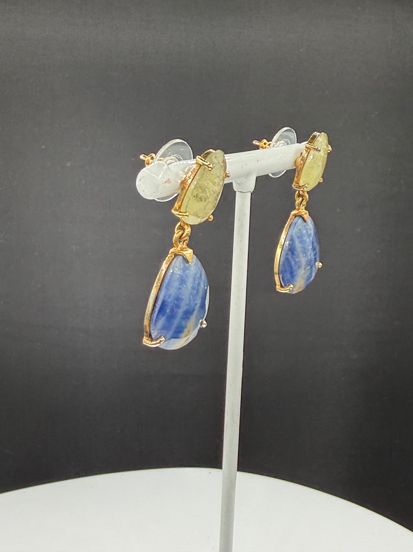 22.93 CT Natural Blue & Yellow Sapphire Vermeil Sterling Silver Dangle Earrings