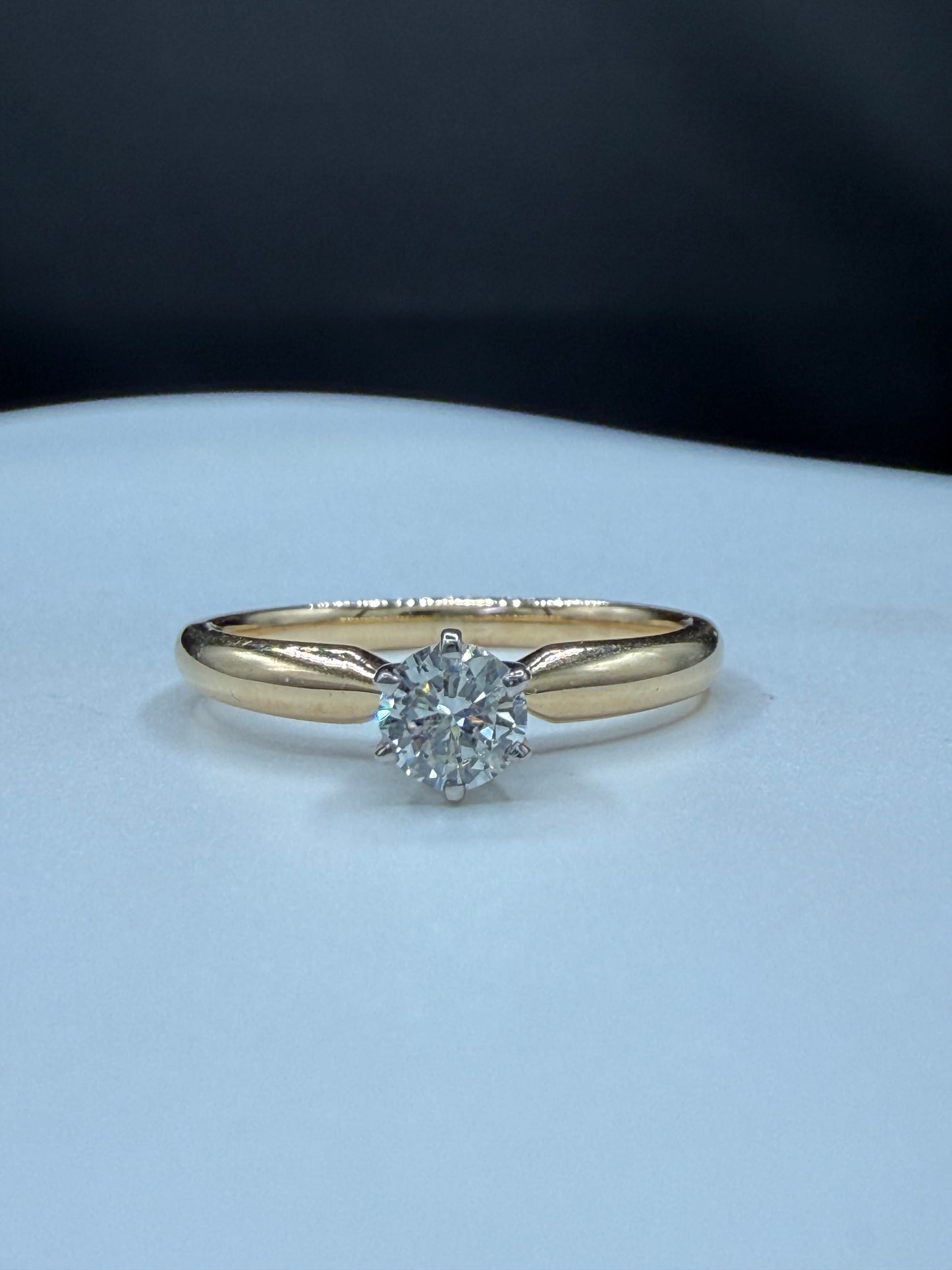 0.30ct Natural Diamond 14K Yellow & White Gold Solitaire Engagement Ring Size 7