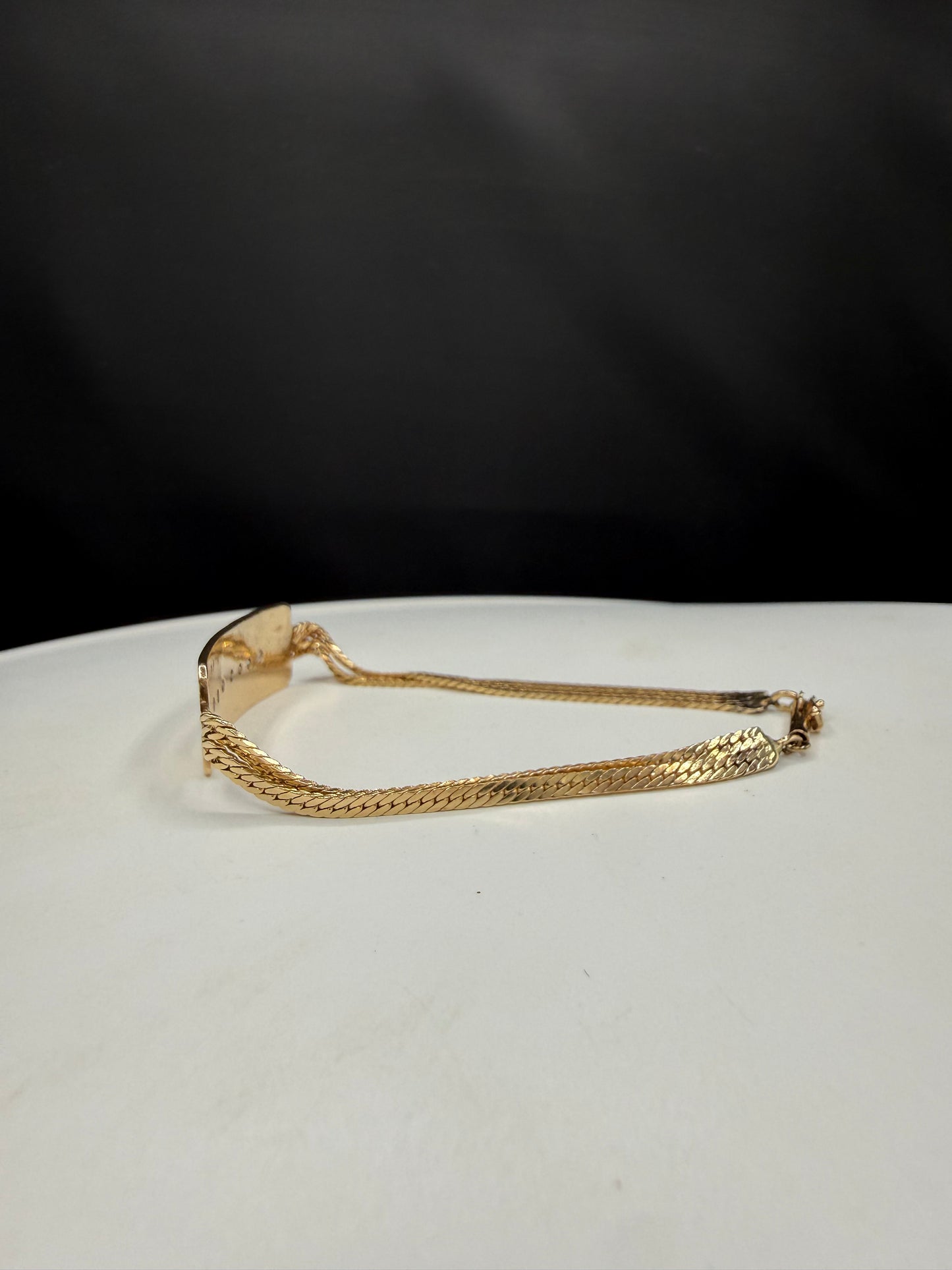 Vintage Solid 14k Yellow Gold Diamond ID Bar Bracelet | 7.25 Inches | 8.4 Grams