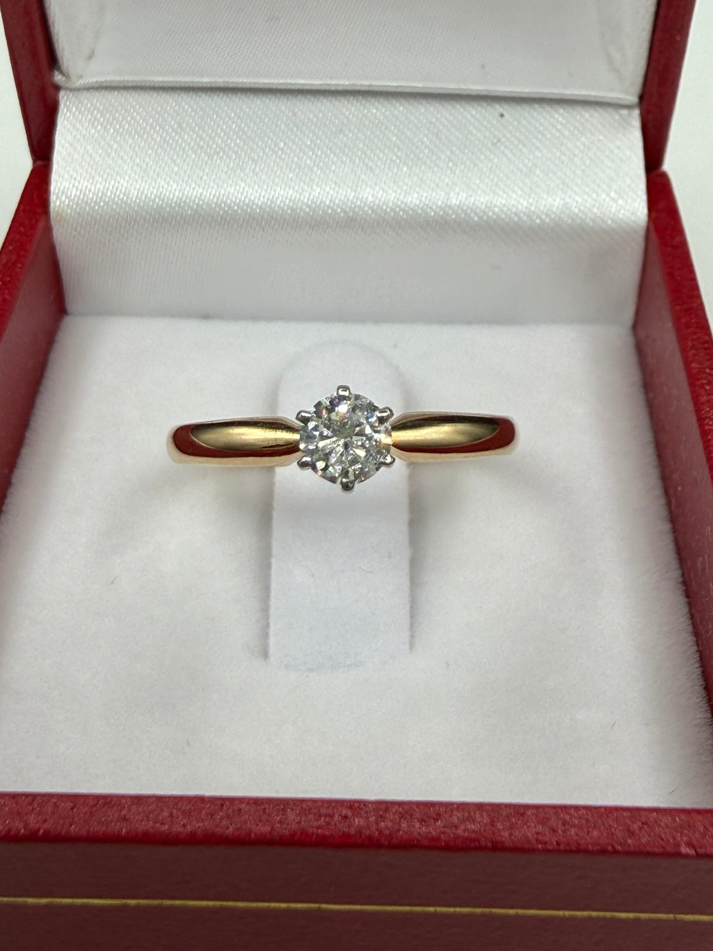 0.30ct Natural Diamond 14K Yellow & White Gold Solitaire Engagement Ring Size 7