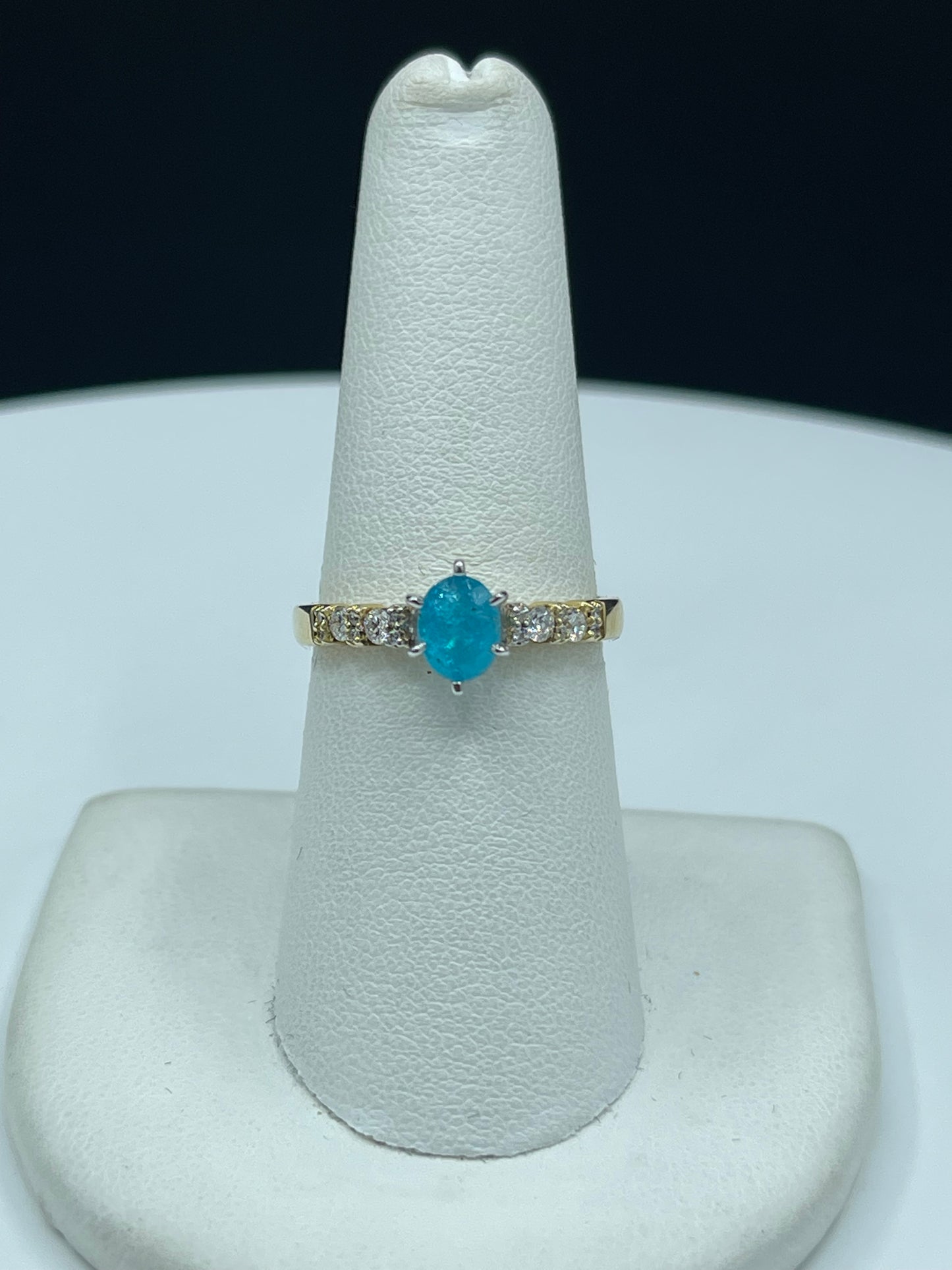GIA Certified Natural Brazilian Paraiba Tourmaline & Diamond 14k Yellow Gold Ring (Size 7) | Vintage Ring