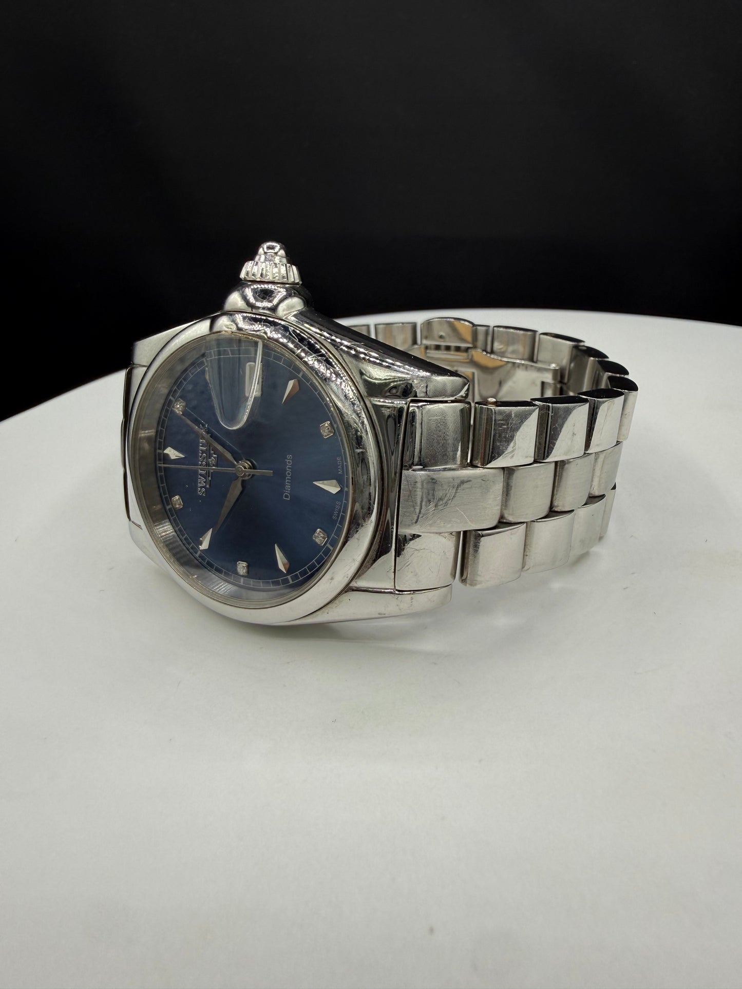 Swisstek Diamond Dial Automatic Blue Sunburst Watch | 36 MM | Steel | Box & Papers | Ref SK12605G