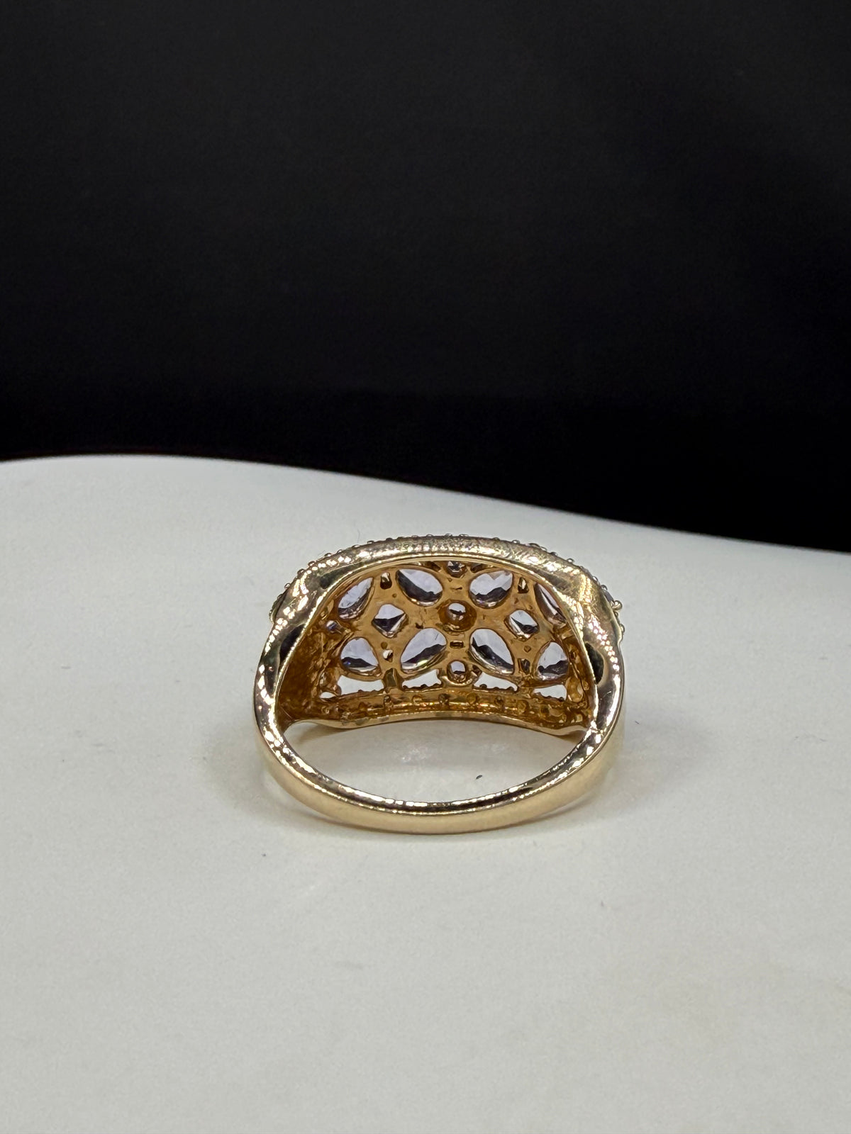 2.05 Carat Natural Tanzanite & Diamond 10k Yellow Gold Statement Ring | Size 7