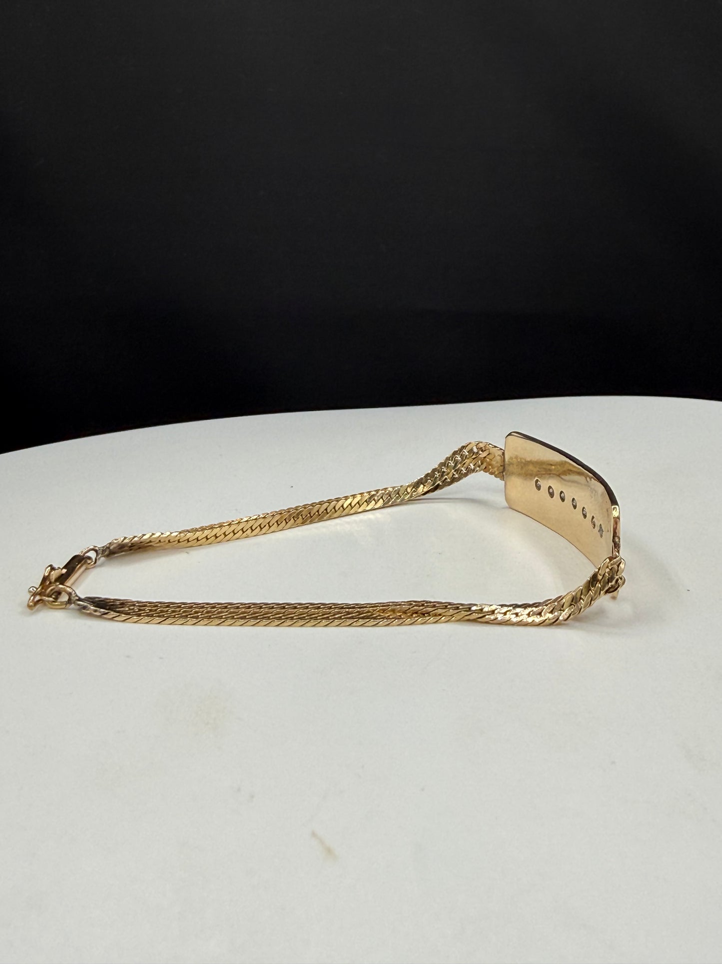 Vintage Solid 14k Yellow Gold Diamond ID Bar Bracelet | 7.25 Inches | 8.4 Grams