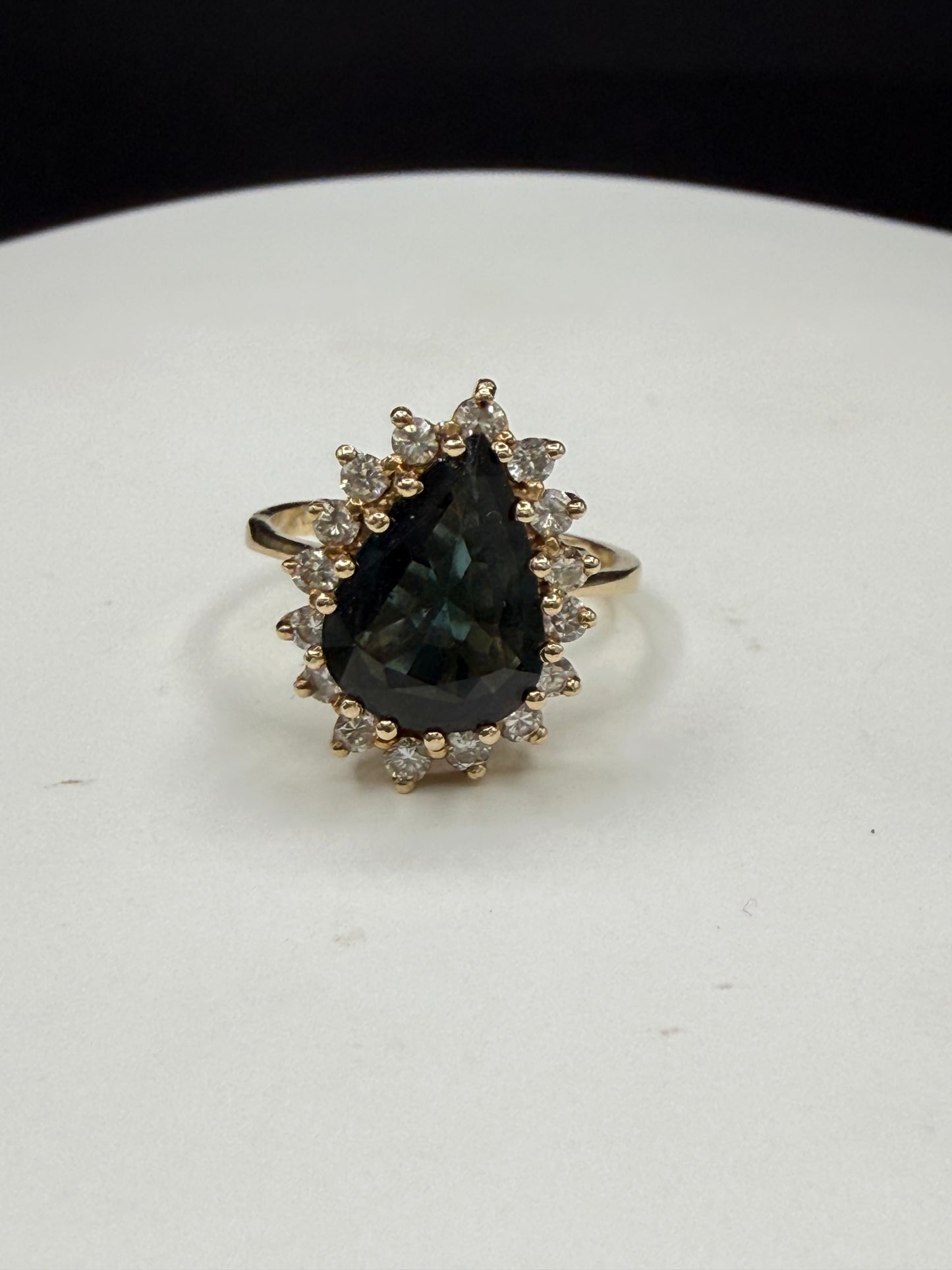 GIA Certified Natural Unheated Australian Blue Pear Sapphire & Diamond Halo Ring Size 6.25