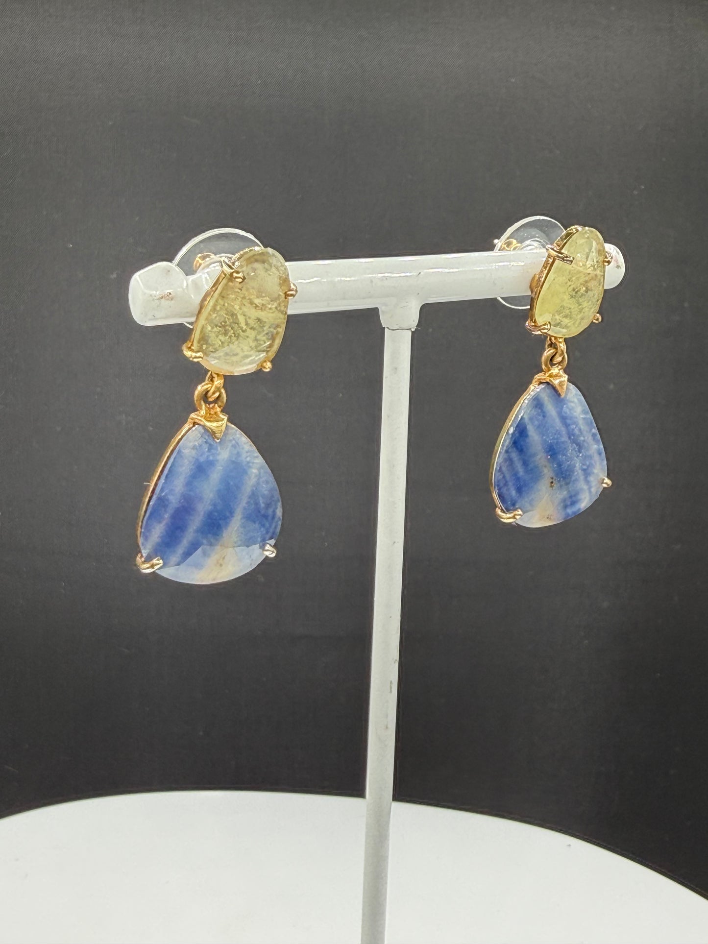 22.93 CT Natural Blue & Yellow Sapphire Vermeil Sterling Silver Dangle Earrings