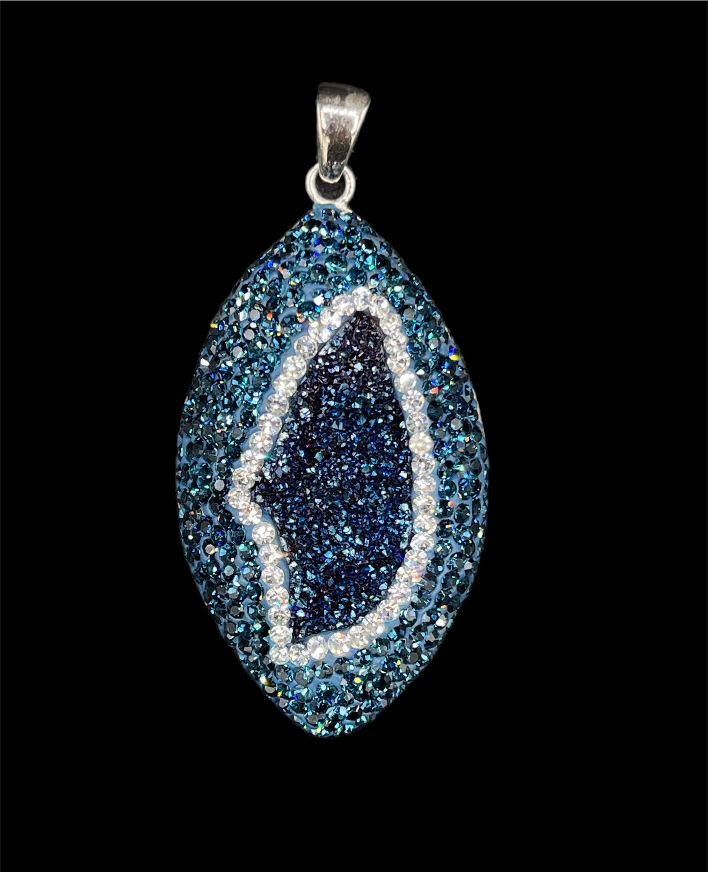 Natural Druzy Quartz & Swarovski Crystal Sterling Silver Pendant