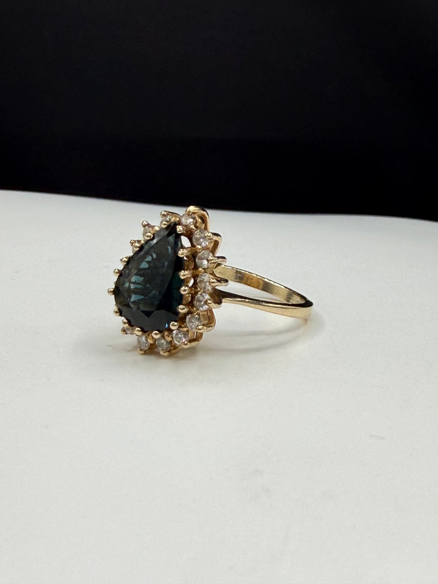 GIA Certified Natural Unheated Australian Blue Pear Sapphire & Diamond Halo Ring Size 6.25