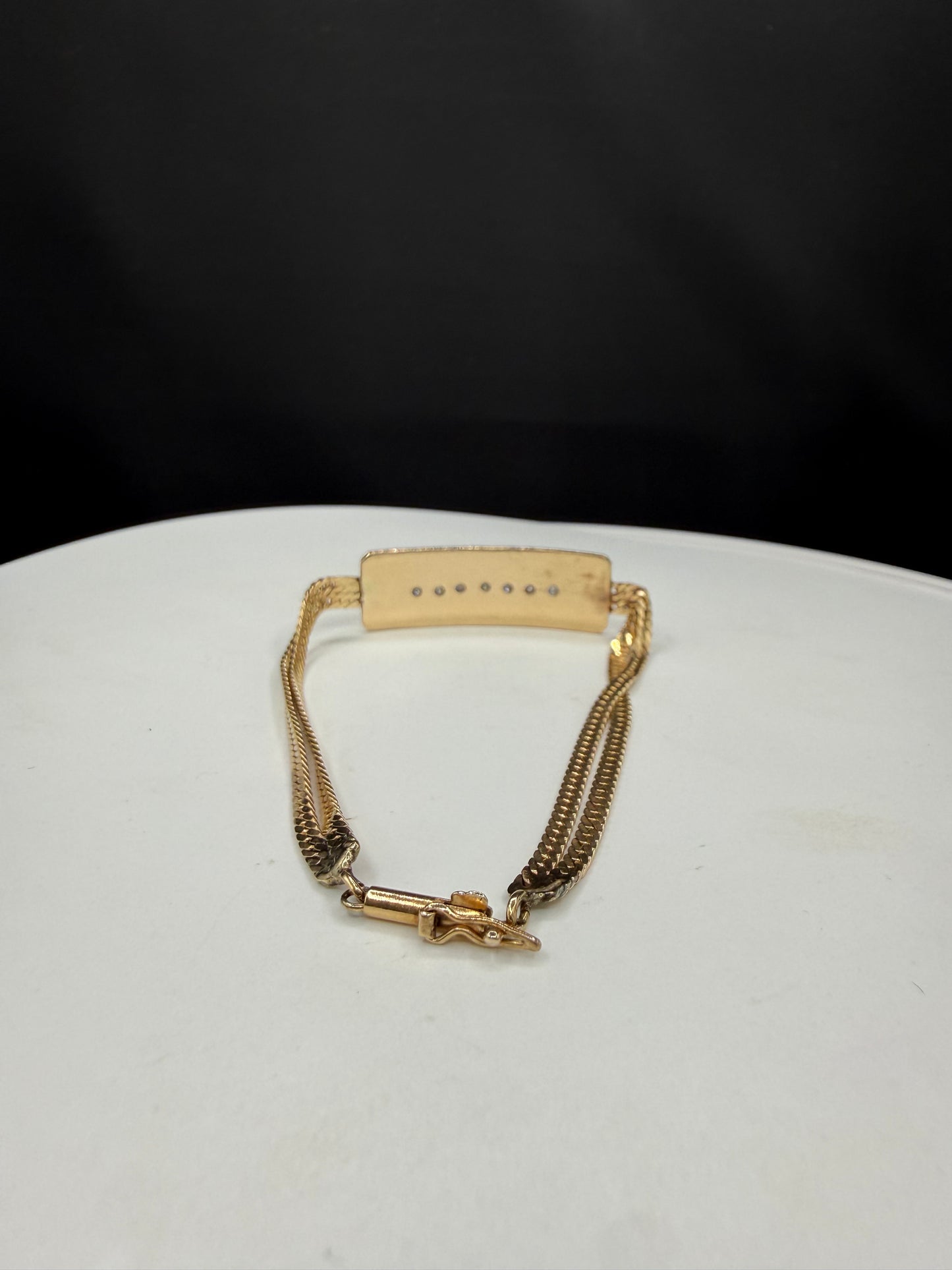 Vintage Solid 14k Yellow Gold Diamond ID Bar Bracelet | 7.25 Inches | 8.4 Grams