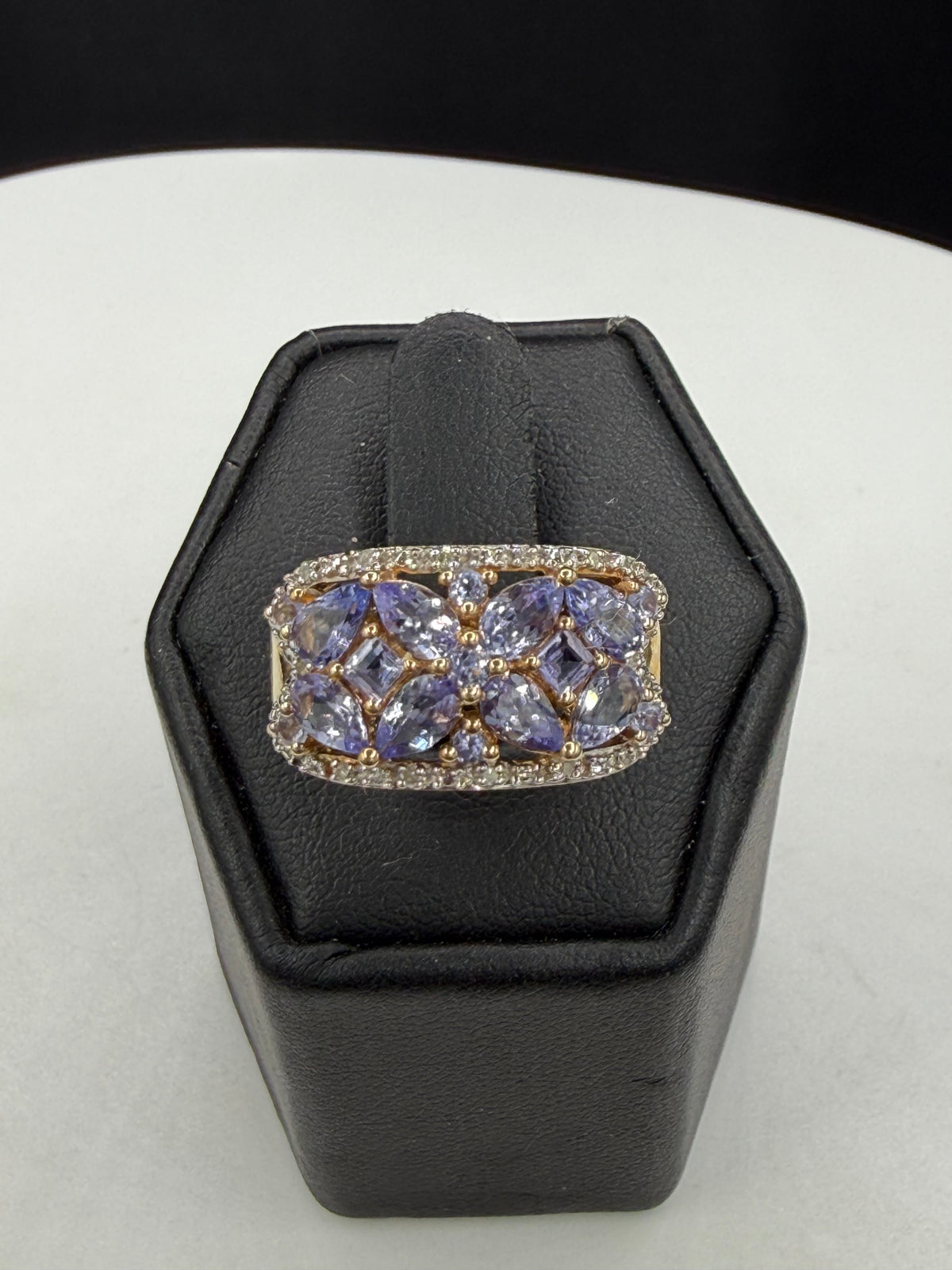 2.05 Carat Natural Tanzanite & Diamond 10k Yellow Gold Statement Ring | Size 7