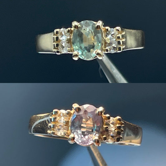 0.92 Carat Natural Color Change Alexandrite & Diamond 14k Yellow Gold Engagement Ring (Size 6.25)