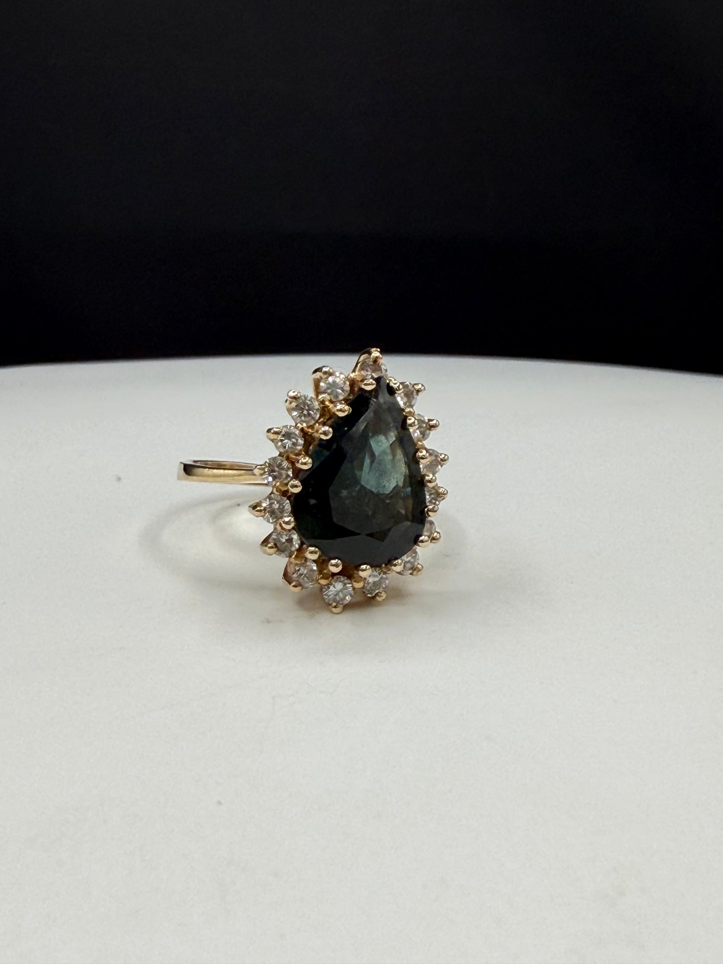 GIA Certified Natural Unheated Australian Blue Pear Sapphire & Diamond Halo Ring Size 6.25