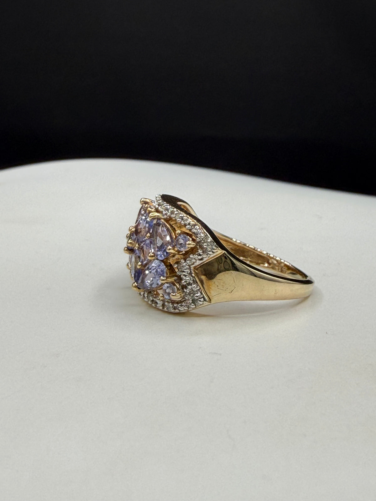 2.05 Carat Natural Tanzanite & Diamond 10k Yellow Gold Statement Ring | Size 7