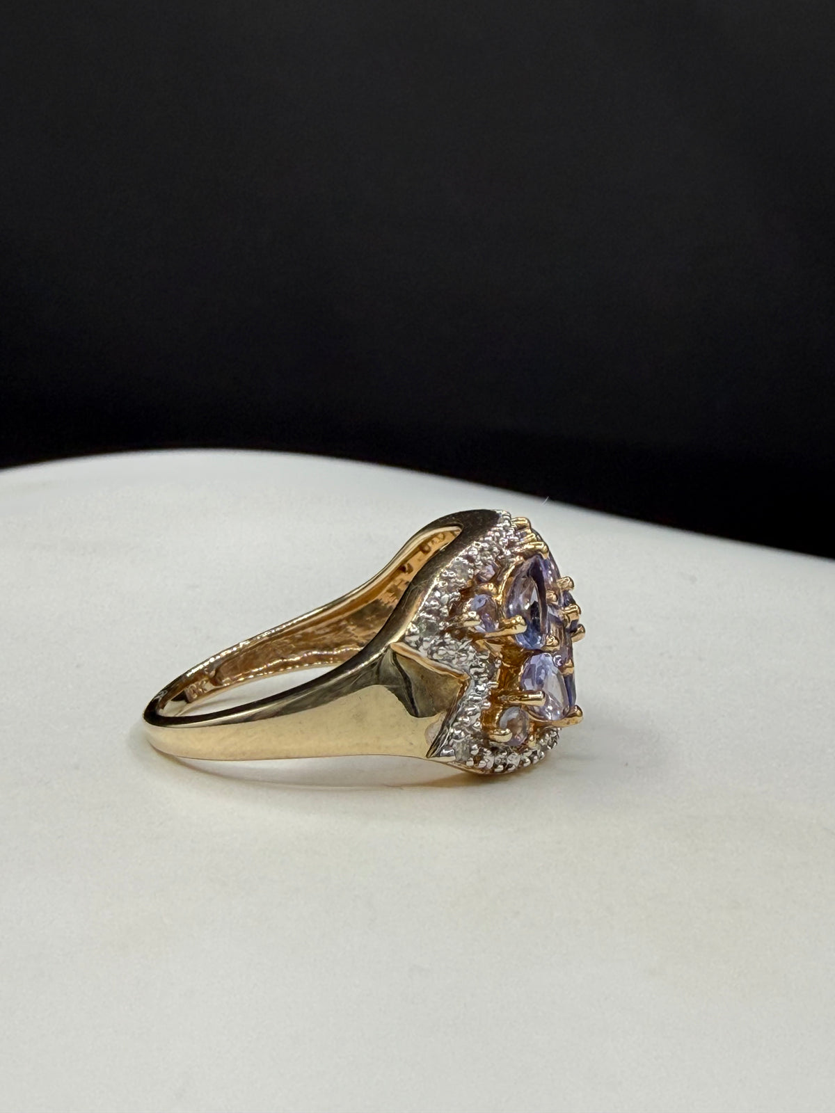 2.05 Carat Natural Tanzanite & Diamond 10k Yellow Gold Statement Ring | Size 7