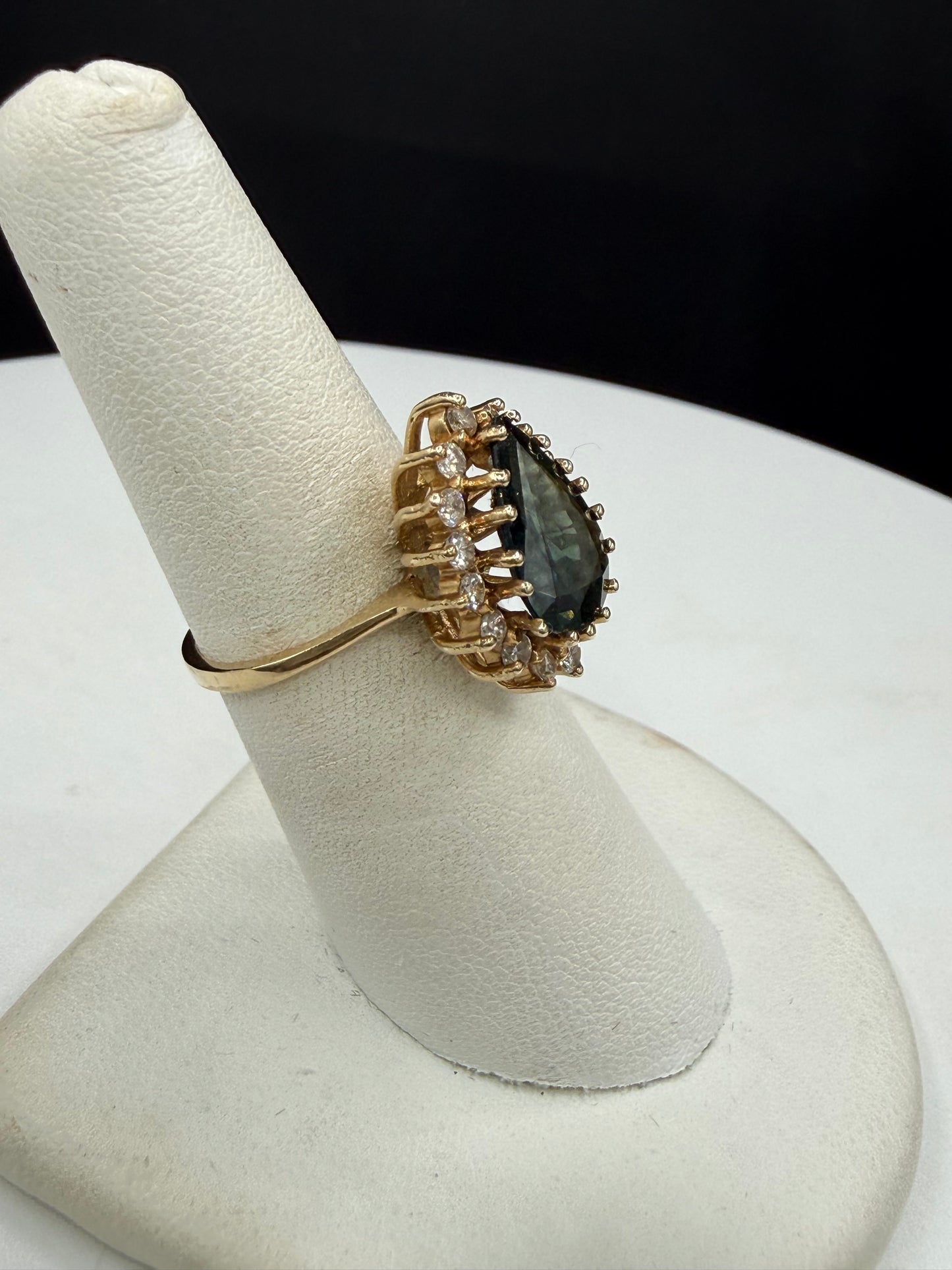 GIA Certified Natural Unheated Australian Blue Pear Sapphire & Diamond Halo Ring Size 6.25