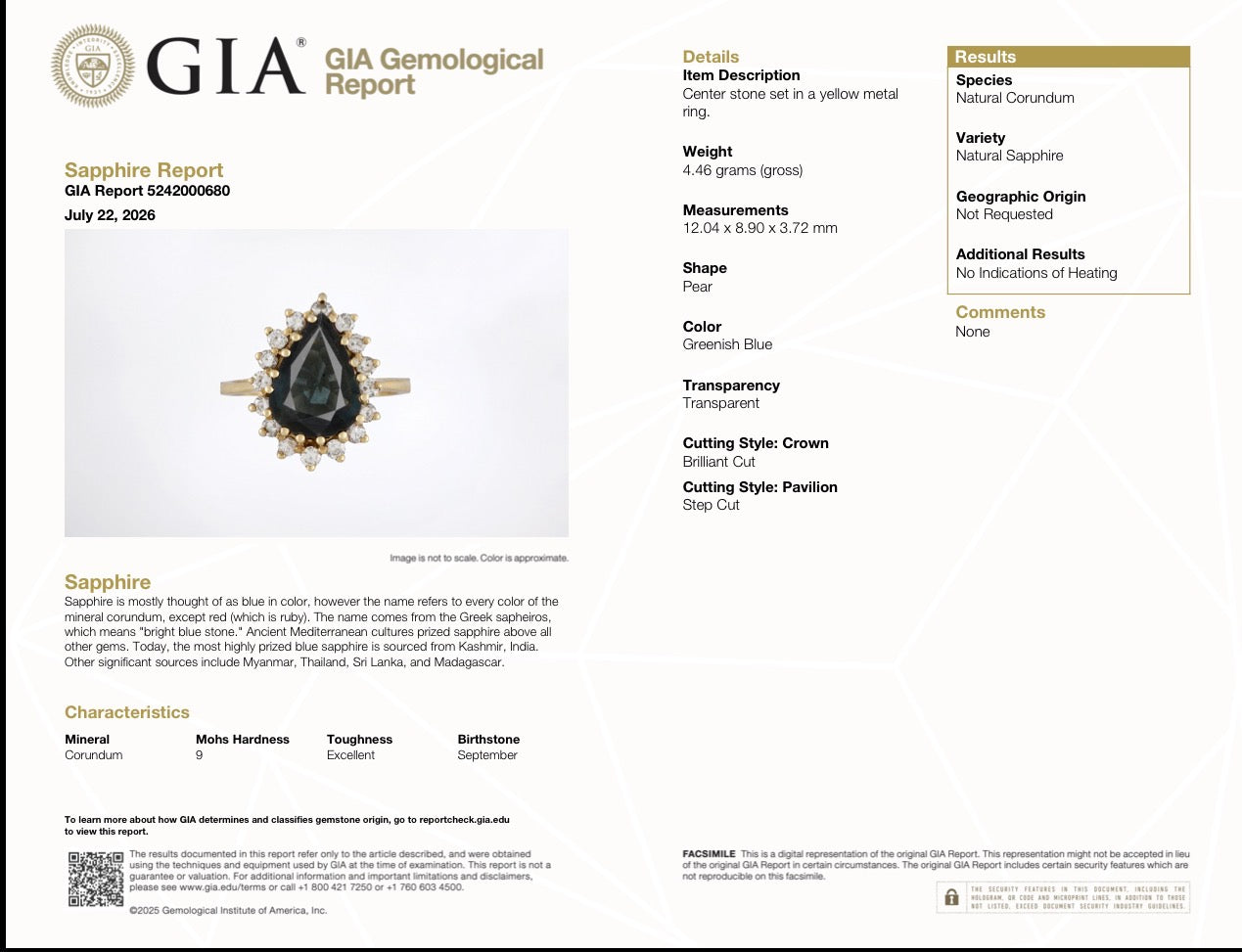GIA Certified Natural Unheated Australian Blue Pear Sapphire & Diamond Halo Ring Size 6.25