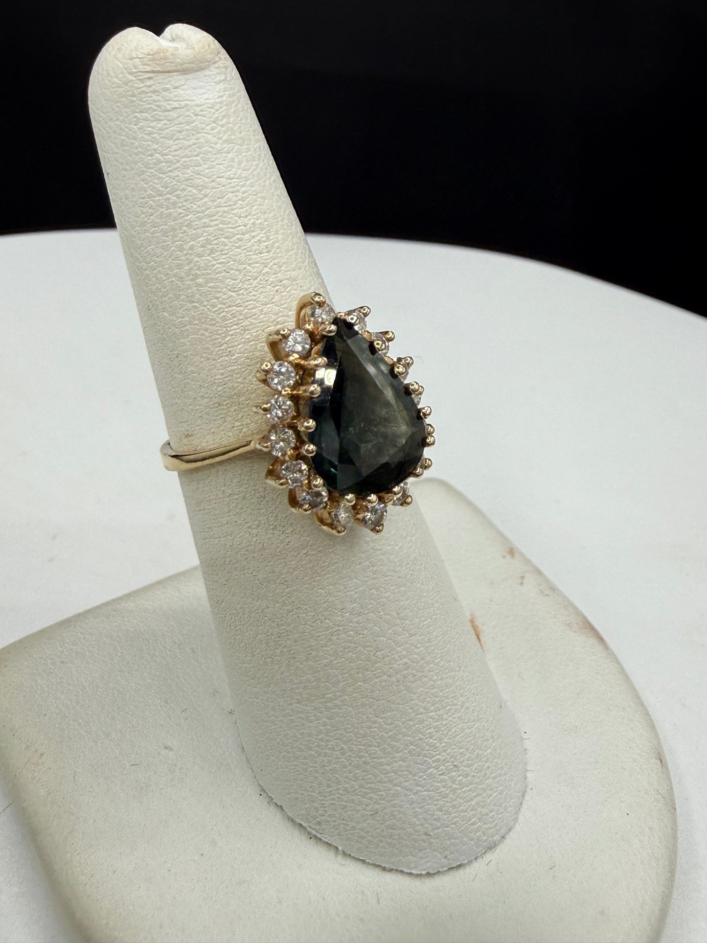 GIA Certified Natural Unheated Australian Blue Pear Sapphire & Diamond Halo Ring Size 6.25