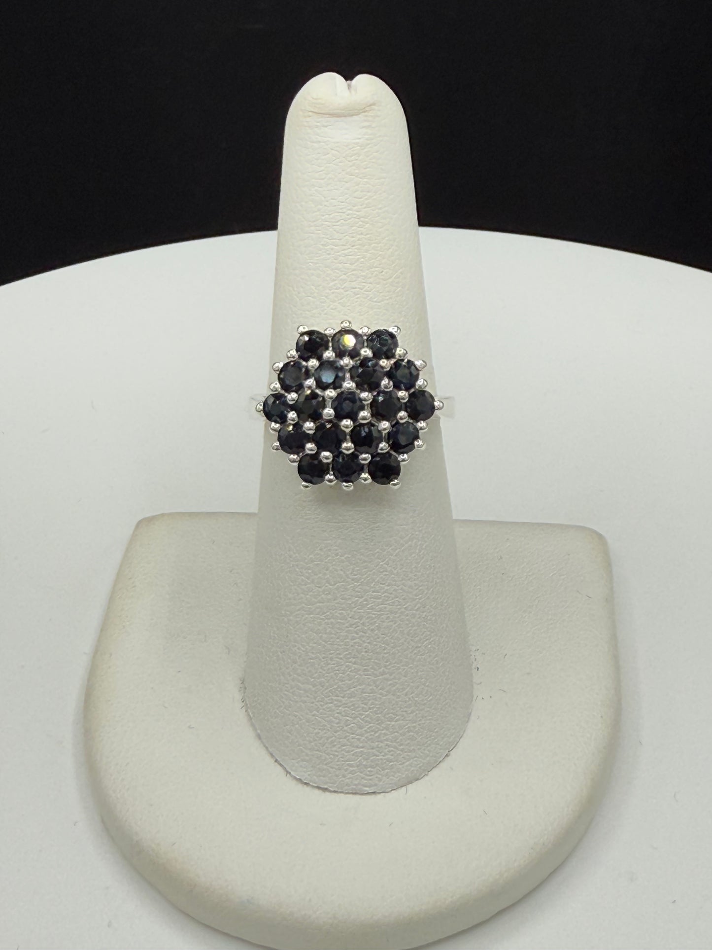 Natural Sapphire Cluster Sterling Silver Ring