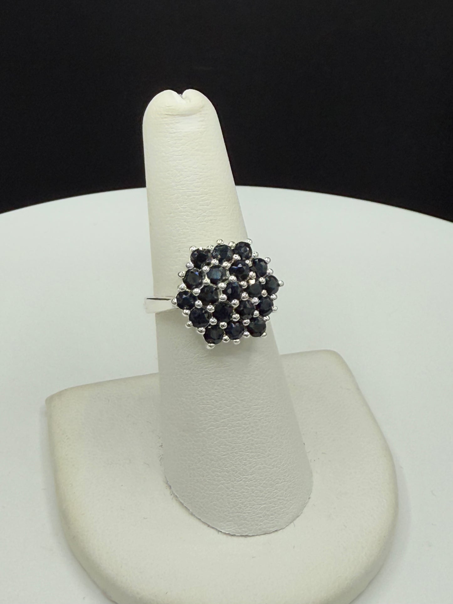 Natural Sapphire Cluster Sterling Silver Ring